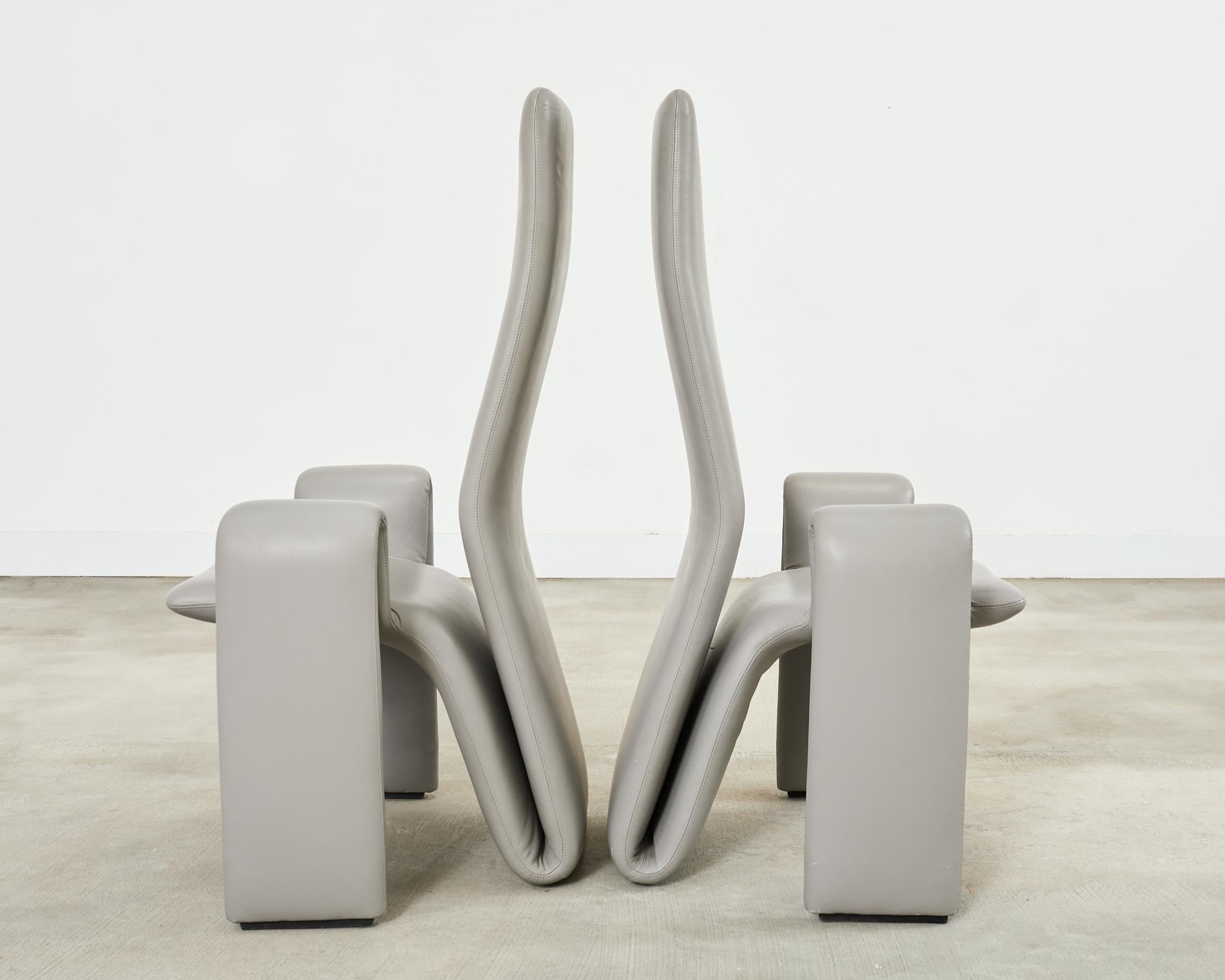 Conjunto de ocho sillas de comedor de piel Steve Leonard para Brayton siglo XX en venta
