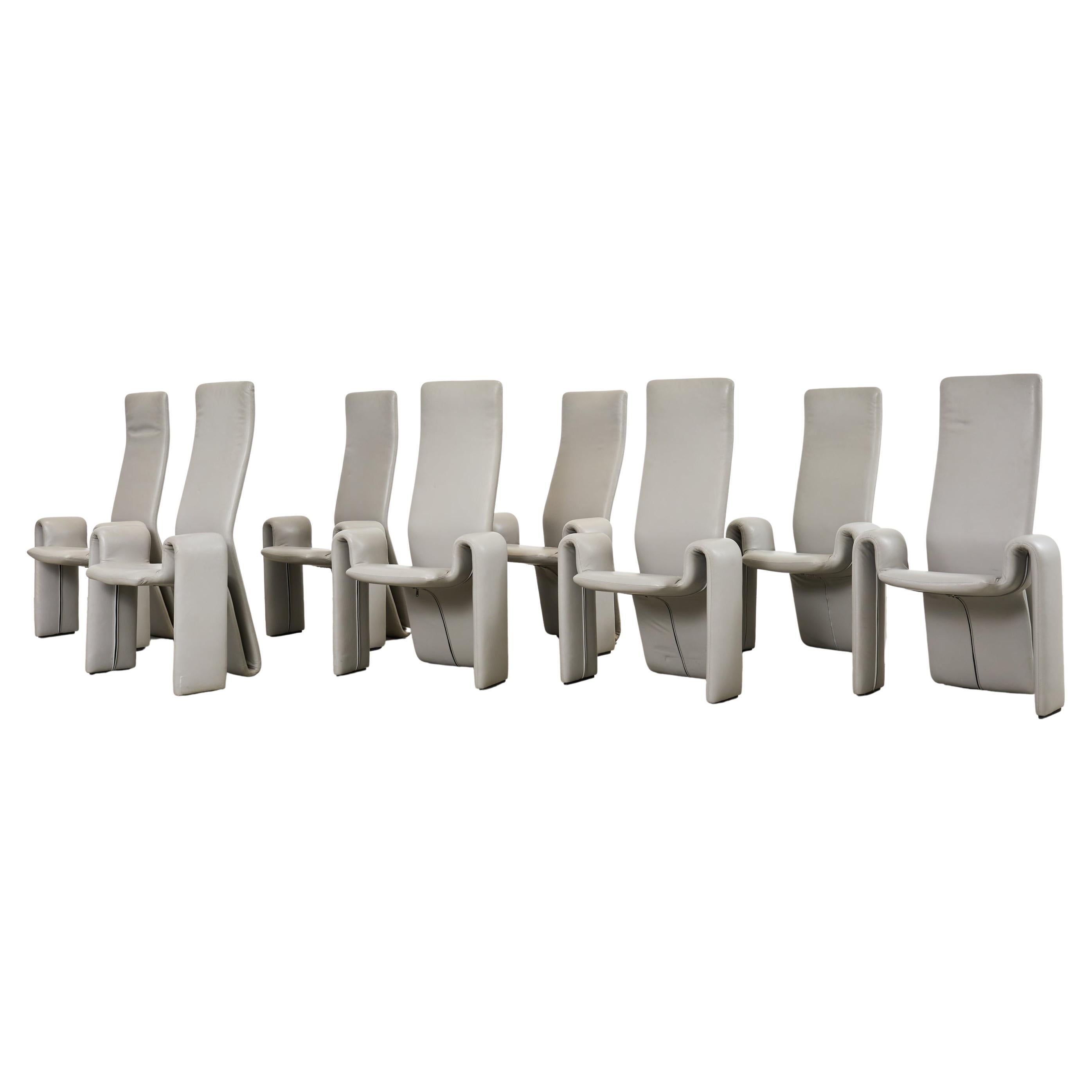 Conjunto de ocho sillas de comedor de piel Steve Leonard para Brayton en venta