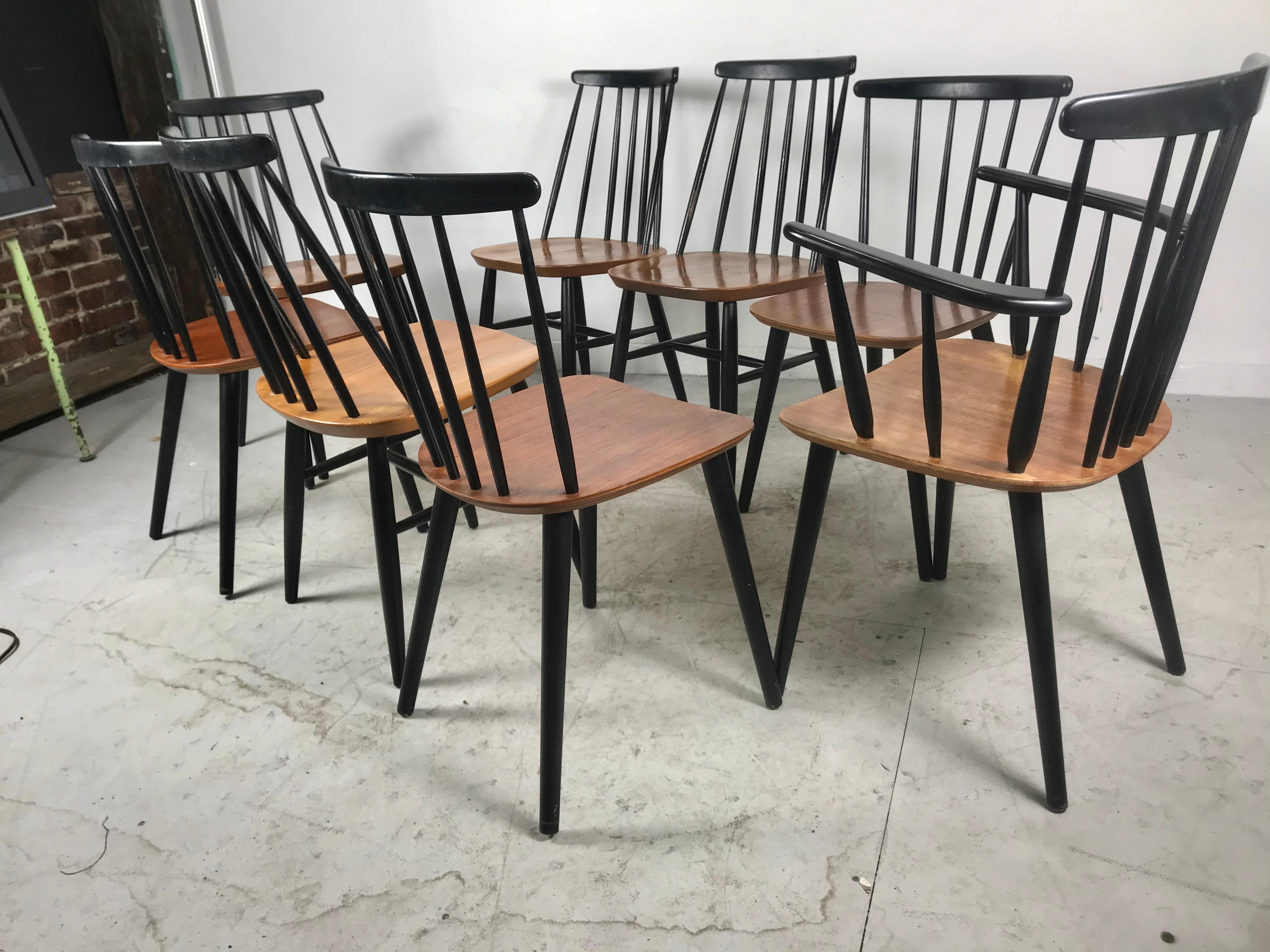 Danish Set of Eight Stick Back Scandinavian Dining Chairs by Thomas Harlev for Farstrup