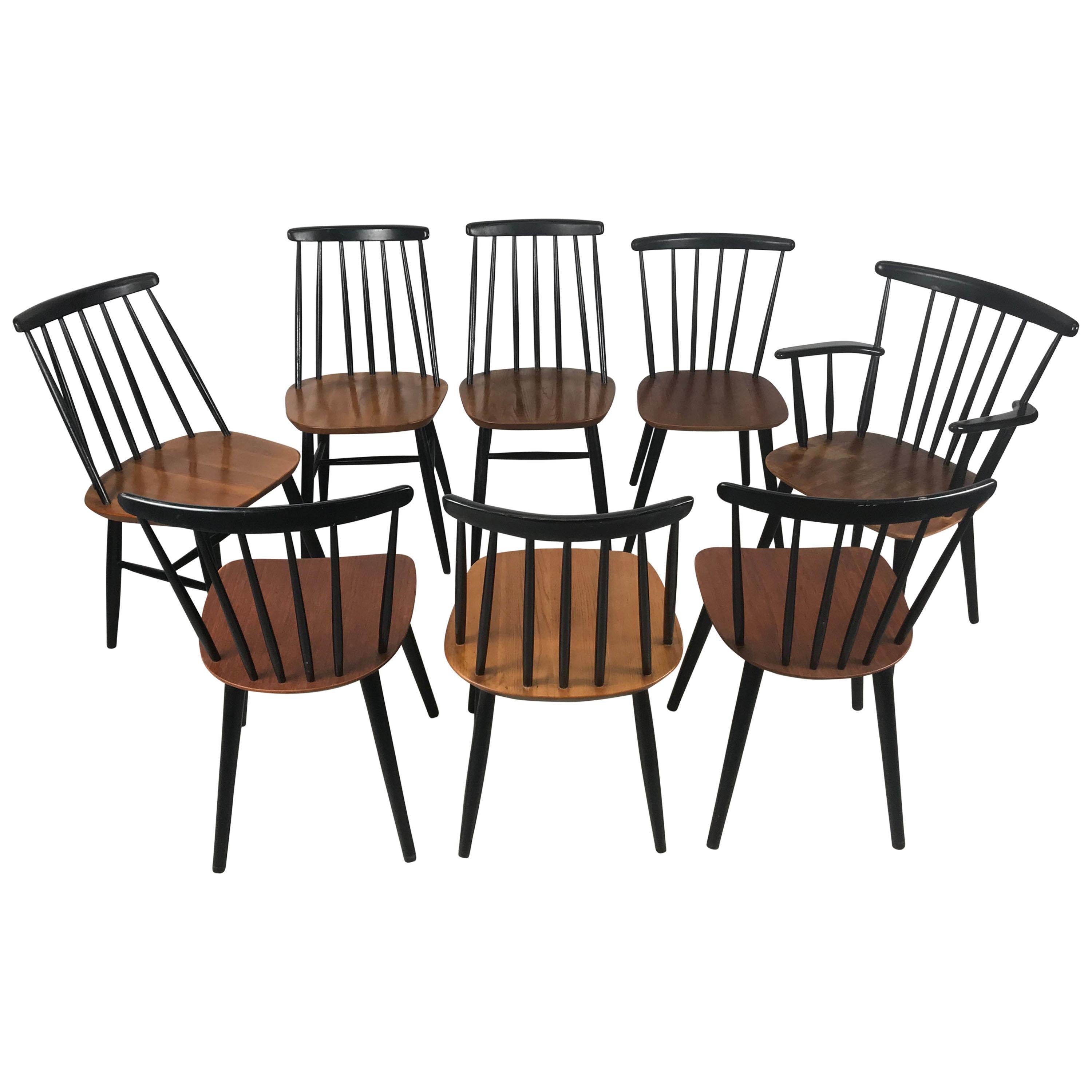 Set of Eight Stick Back Scandinavian Dining Chairs by Thomas Harlev for Farstrup