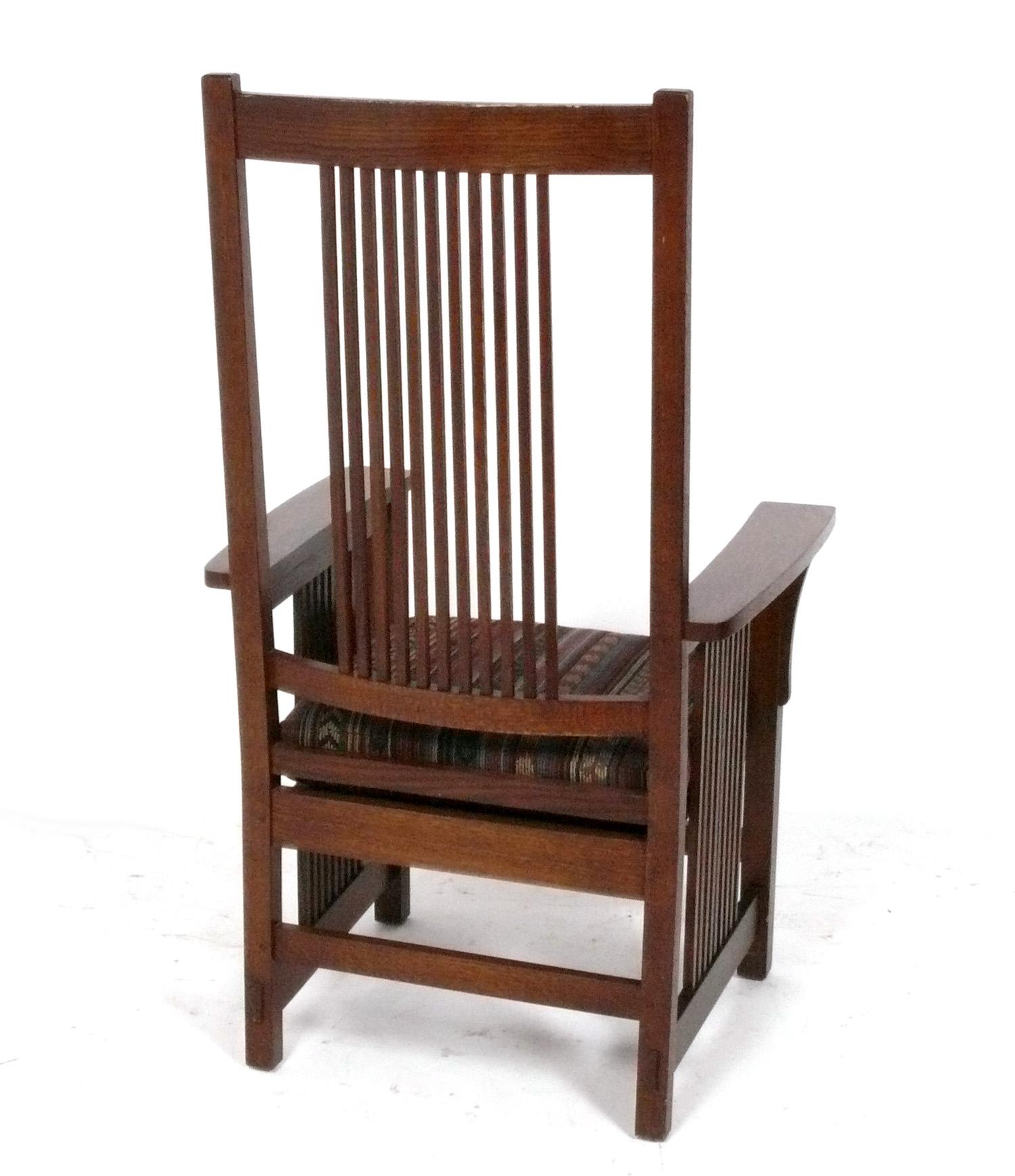 Upholstery Set of Eight Stickley Mission Oak Arts and Crafts Dining Chairs For Sale