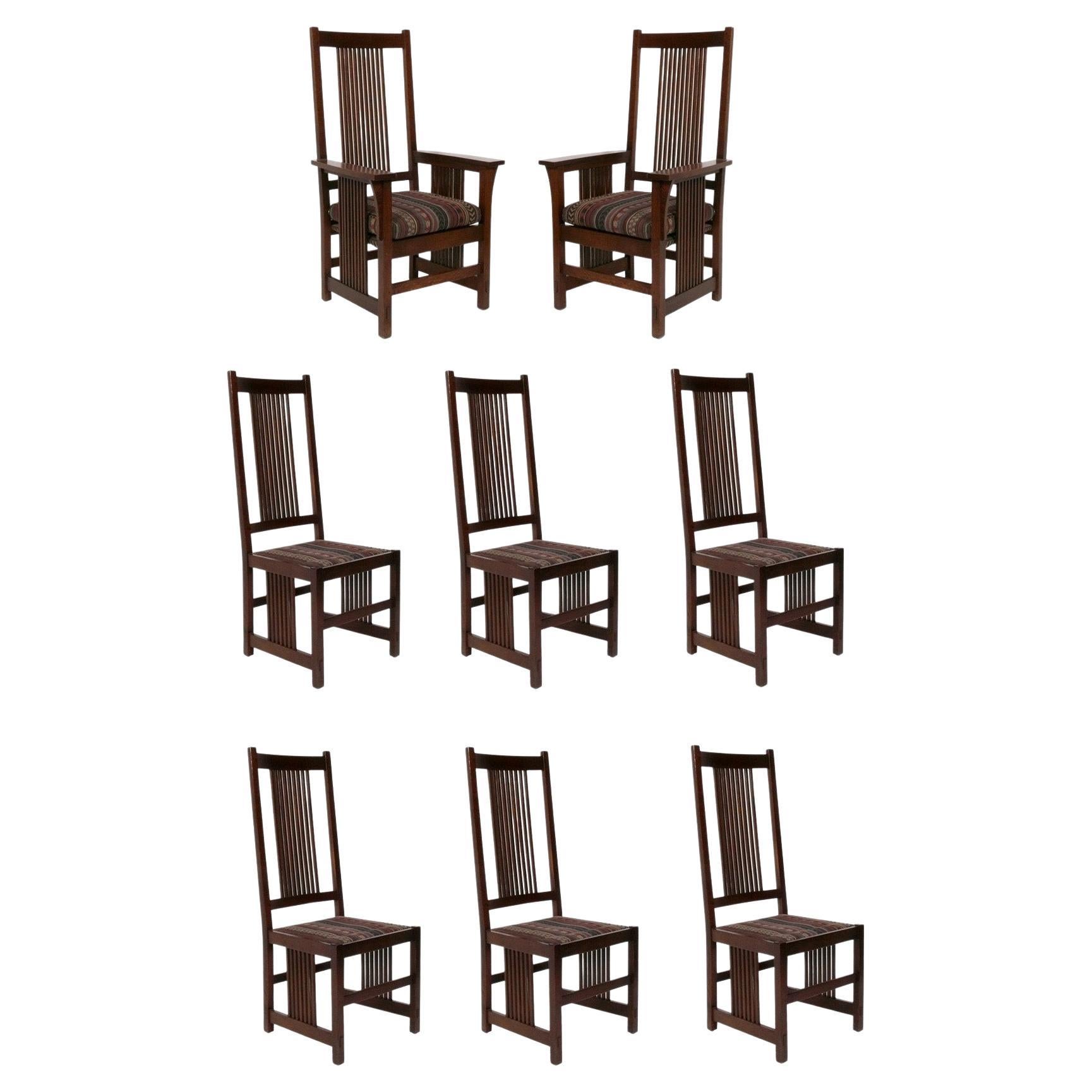 Conjunto de ocho sillas de comedor Stickley Mission Oak Arts & Crafts