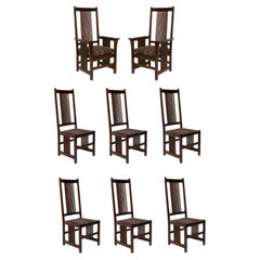 Set of Eight Stickley Mission Oak Arts and Crafts Dining Chairs