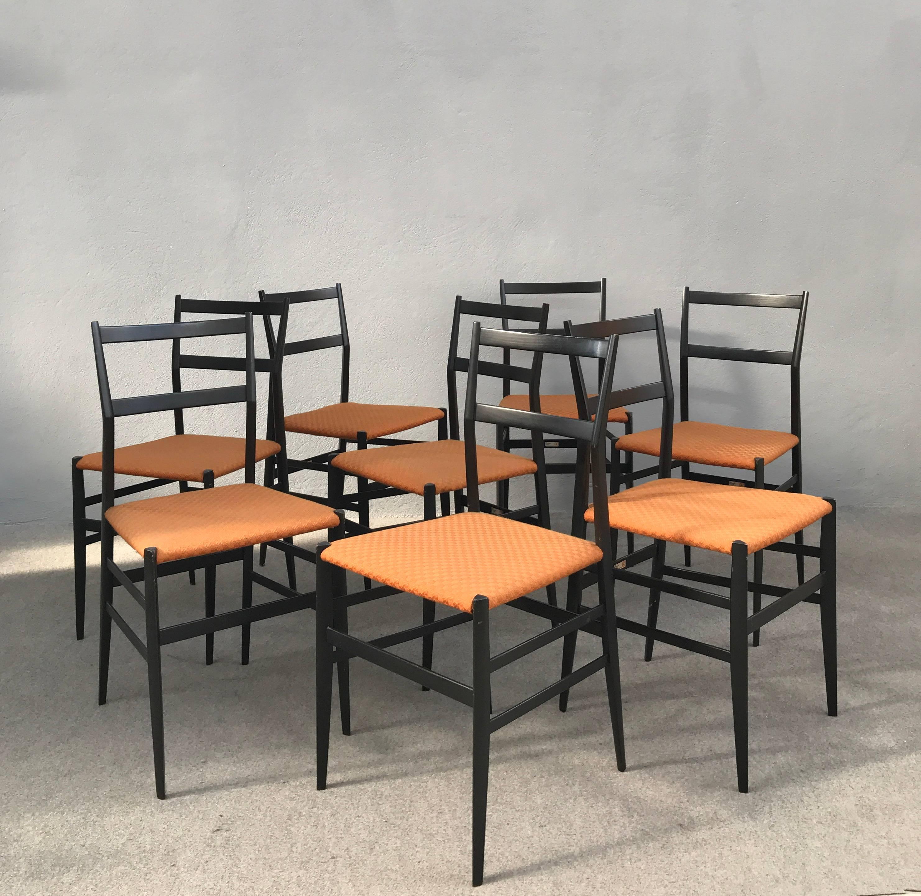 Mid-Century Modern Set of Eight Superleggera Chairs by Gio Ponti