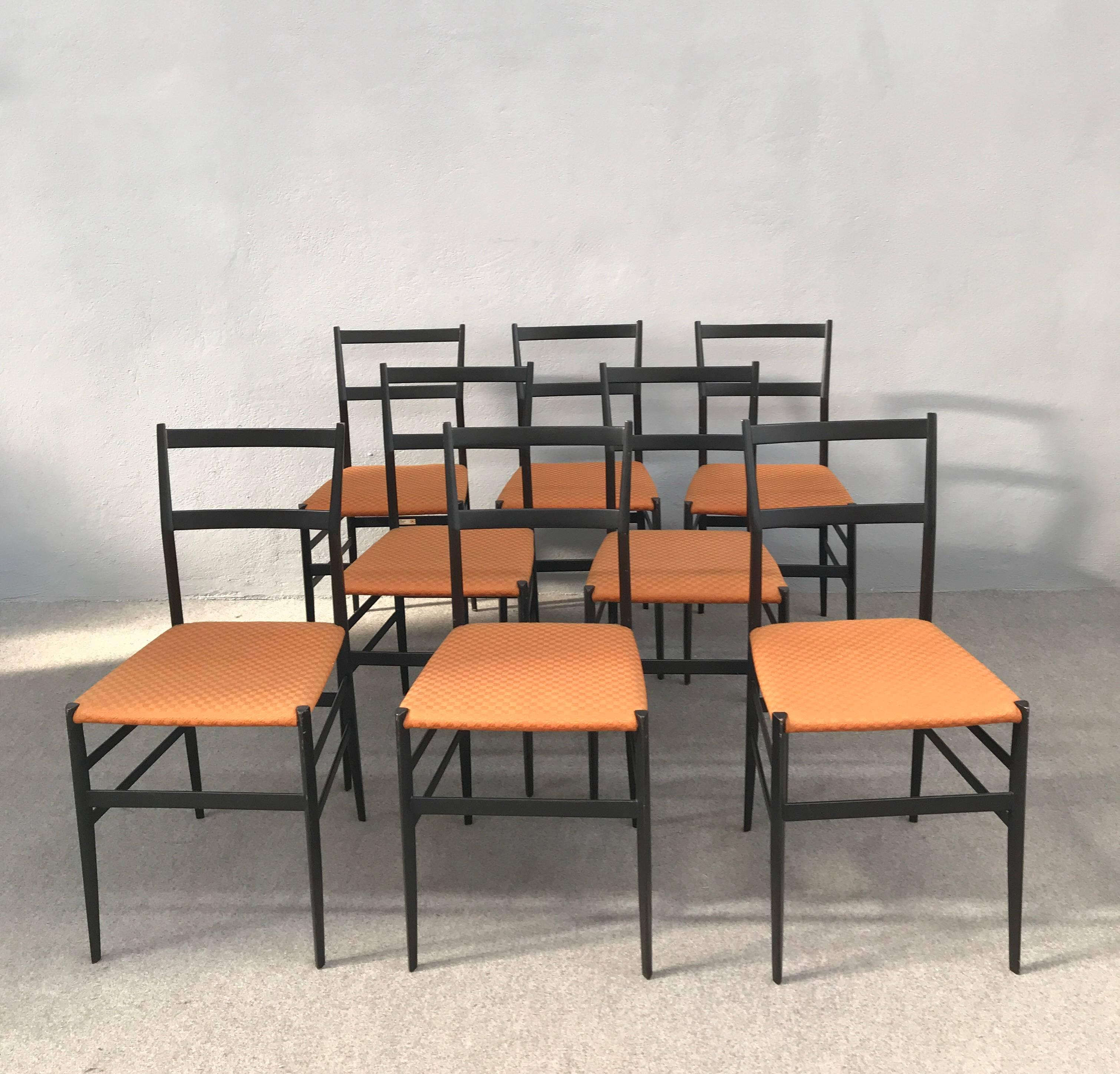 Italian Set of Eight Superleggera Chairs by Gio Ponti