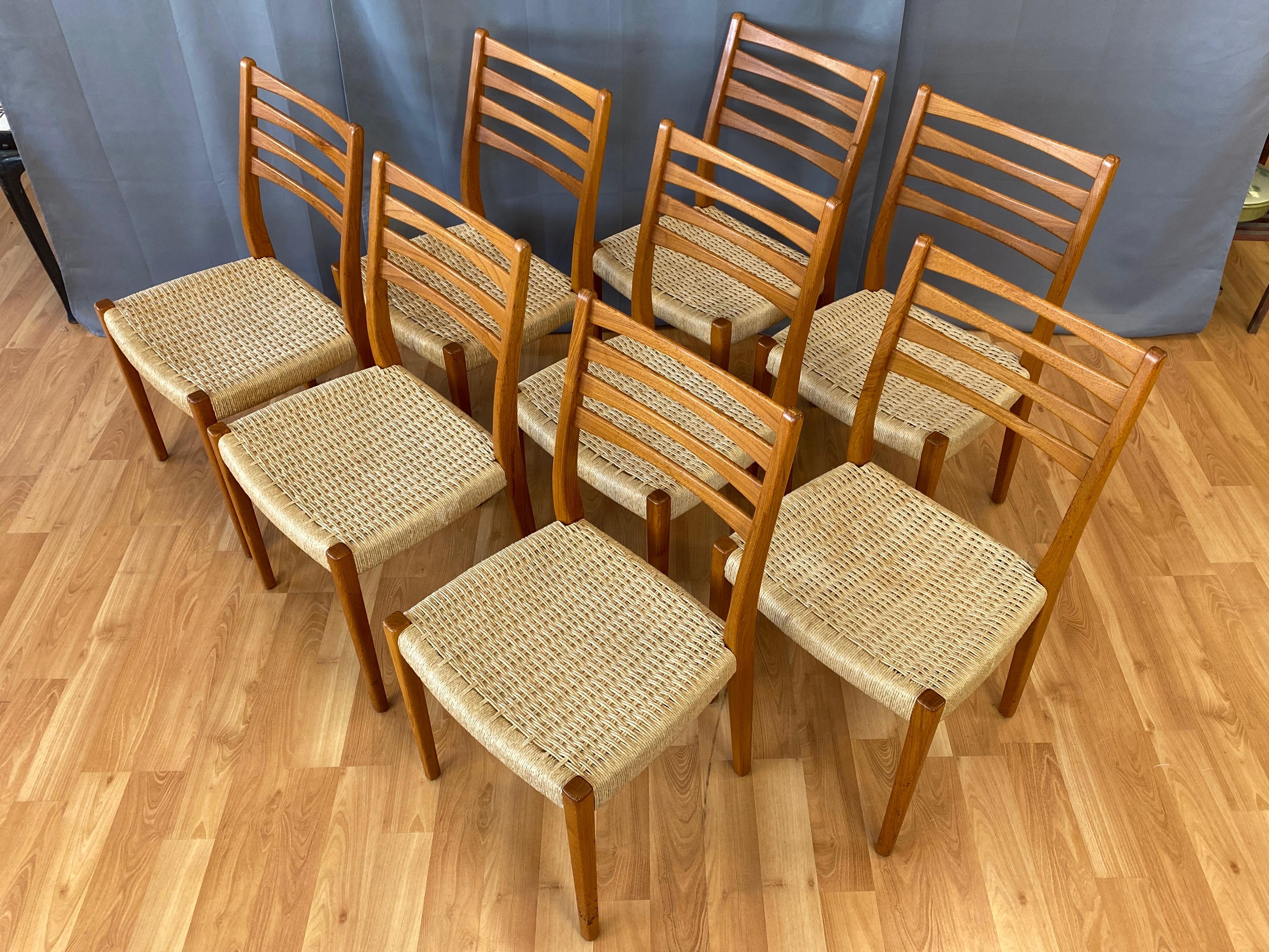Scandinavian Modern Set of Eight Svegards Markaryd Teak and Papercord Dining Chairs, 1960s