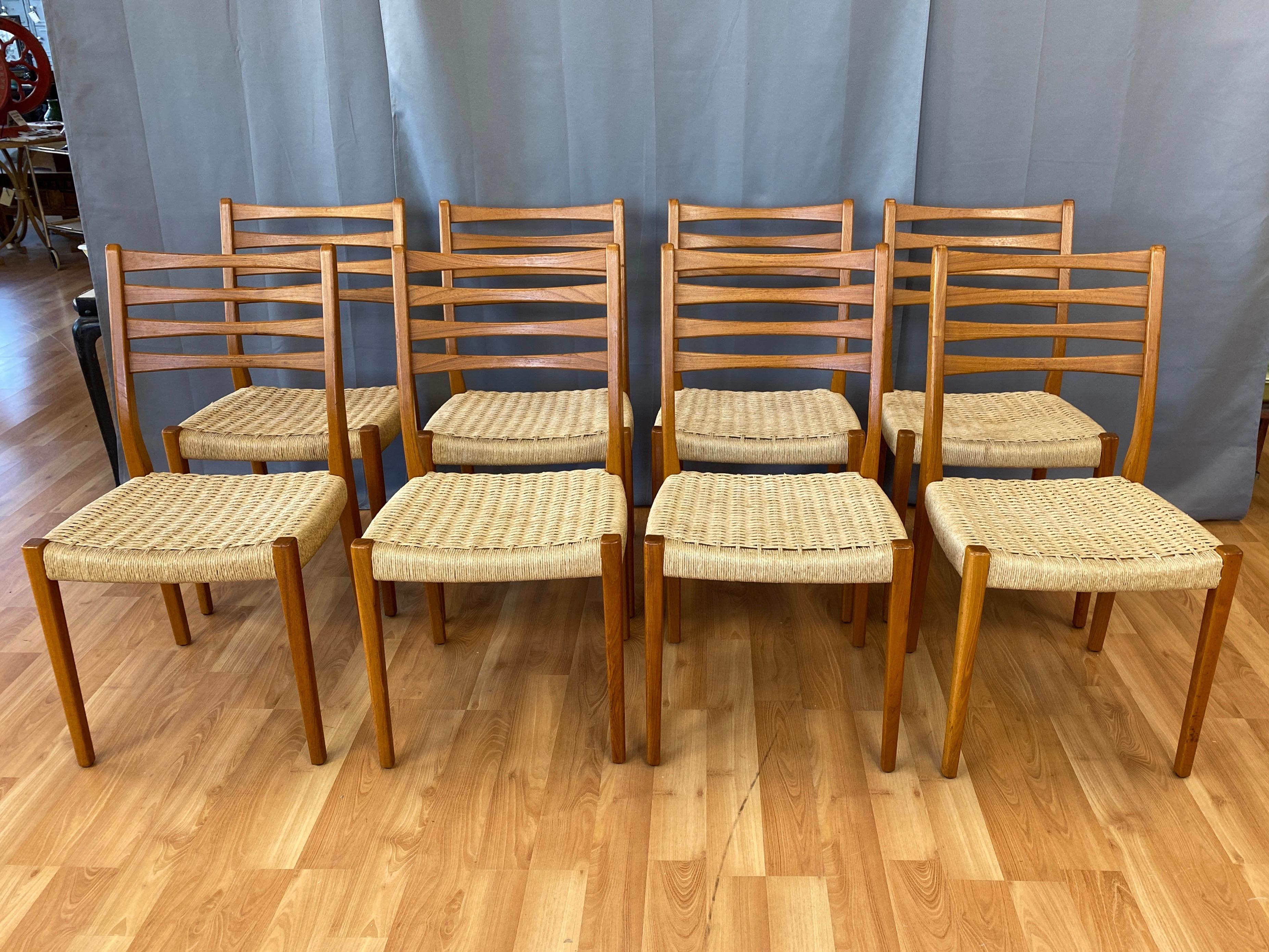 Swedish Set of Eight Svegards Markaryd Teak and Papercord Dining Chairs, 1960s