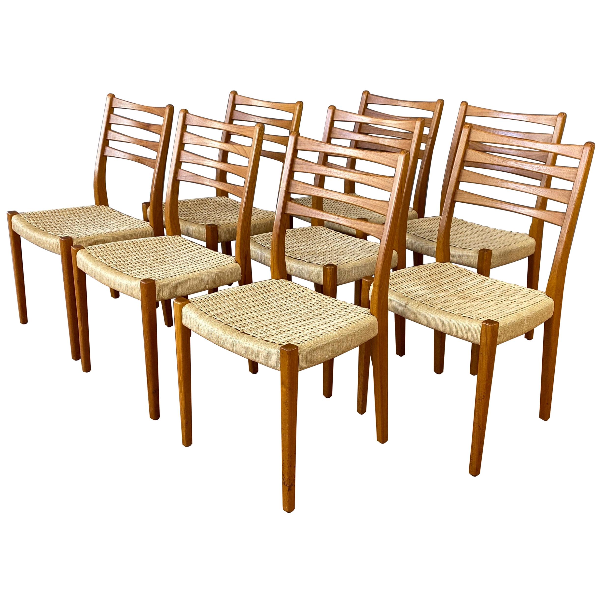 Set of Eight Svegards Markaryd Teak and Papercord Dining Chairs, 1960s