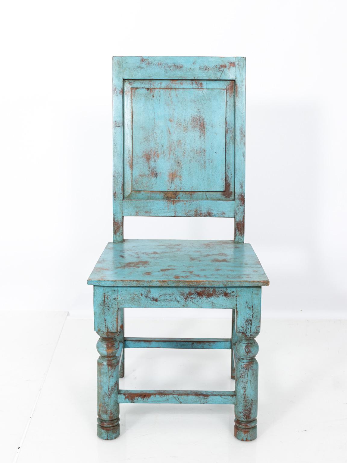 Wood Set of Eight Swedish Blue Painted Chairs