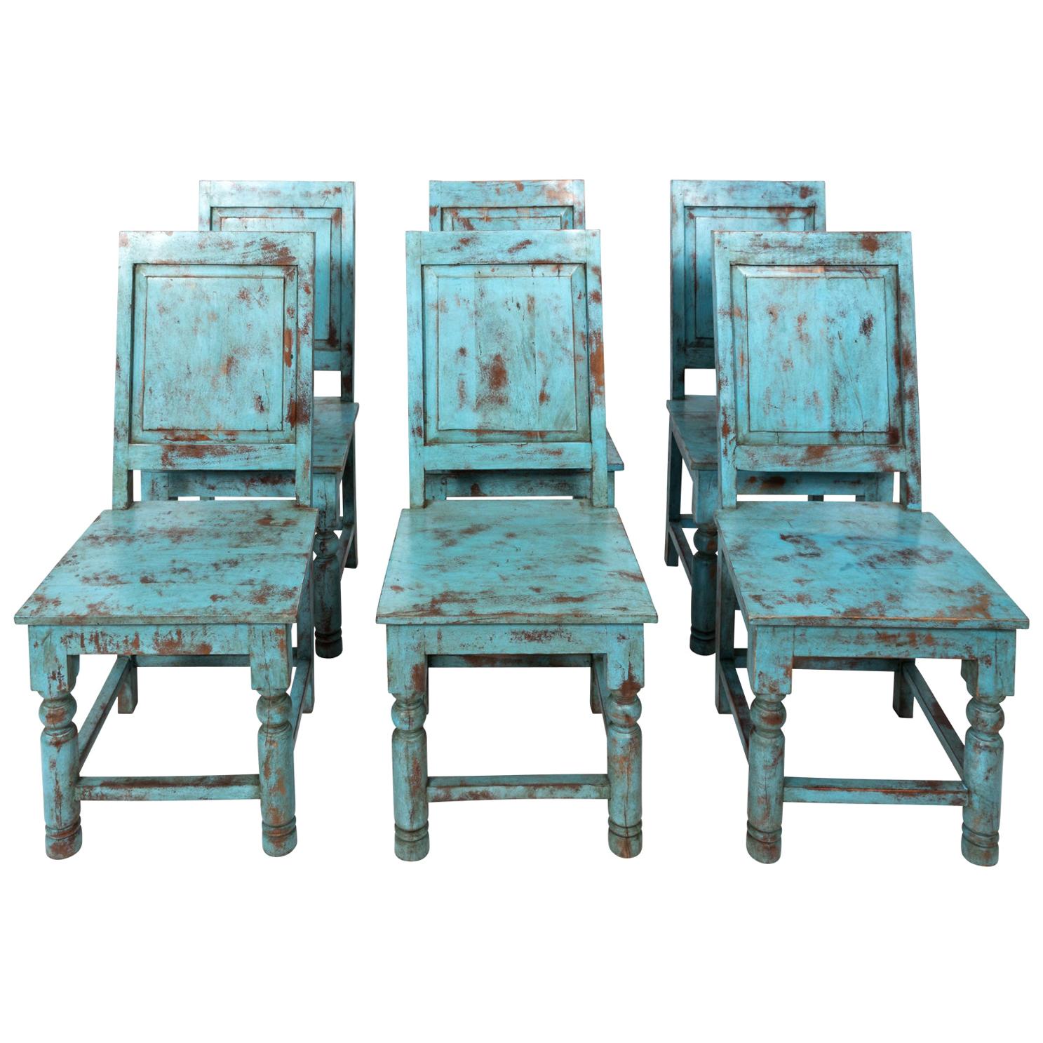 Set of Eight Swedish Blue Painted Chairs