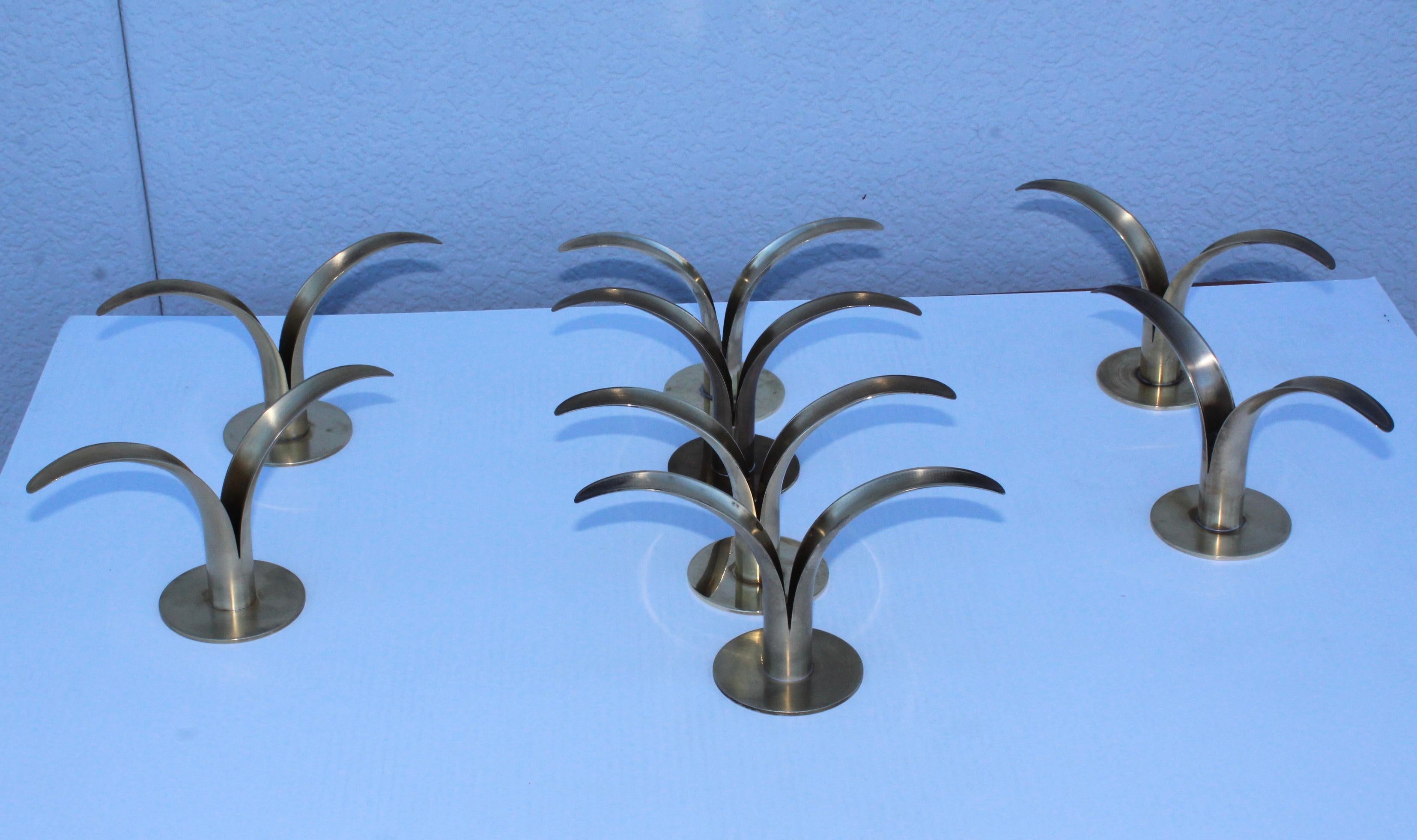 Set of Eight Swedish Brass Candleholders by Ystad Metall For Sale 1