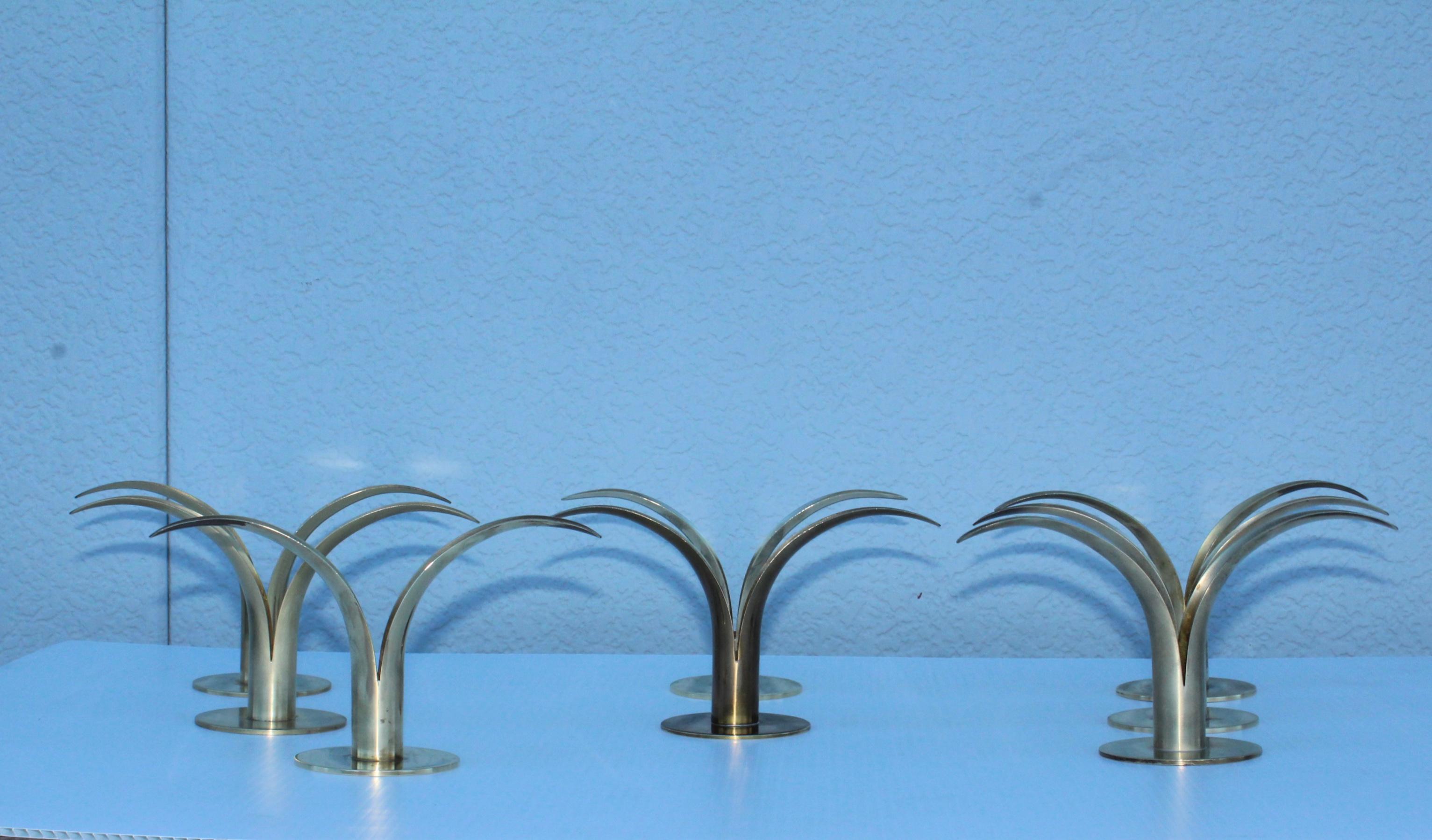 Set of Eight Swedish Brass Candleholders by Ystad Metall For Sale 2