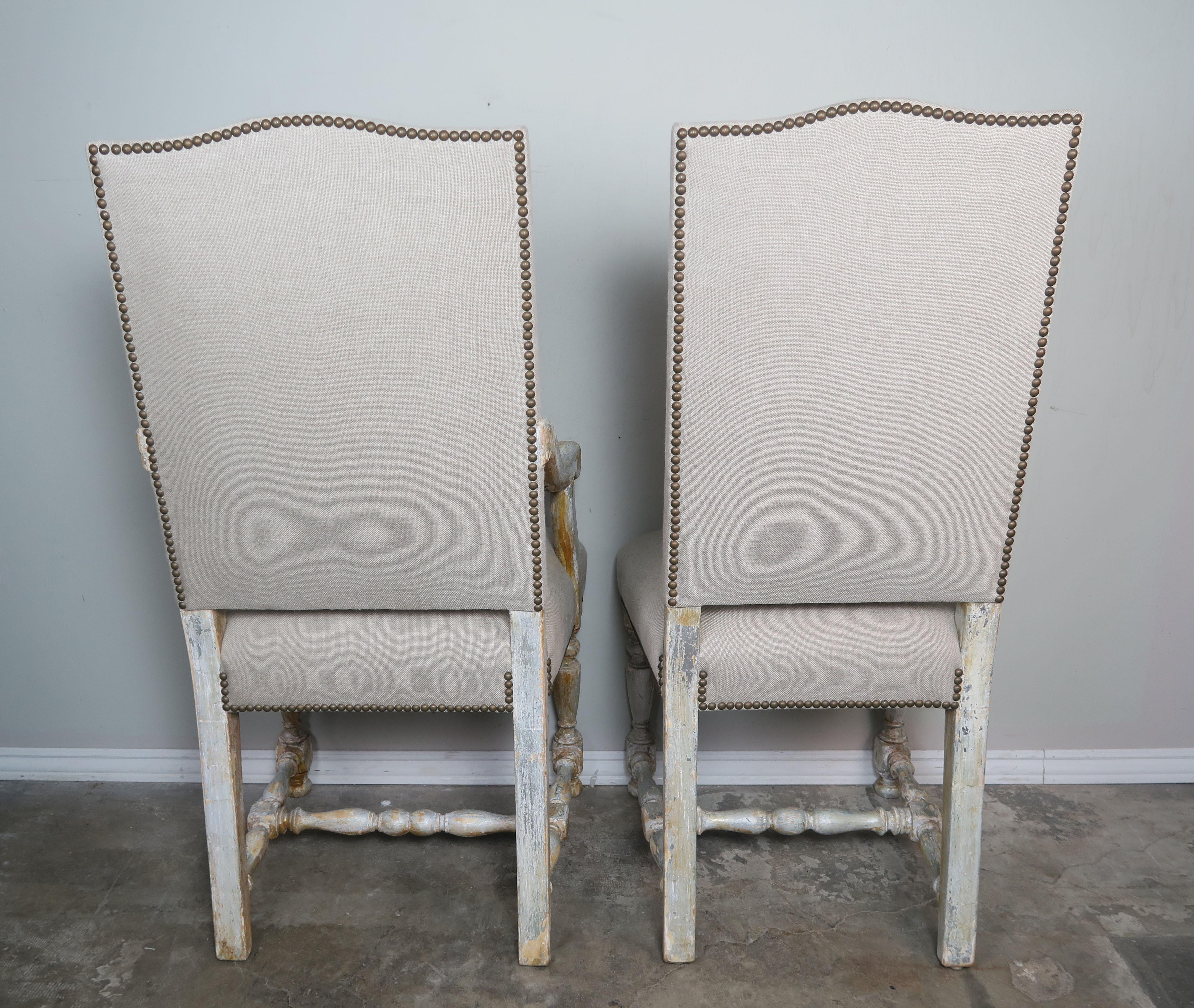Mid-20th Century Set of Eight Swedish Dining Chairs with Belgium Linen