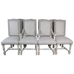 Set of Eight Swedish Dining Chairs with Belgium Linen