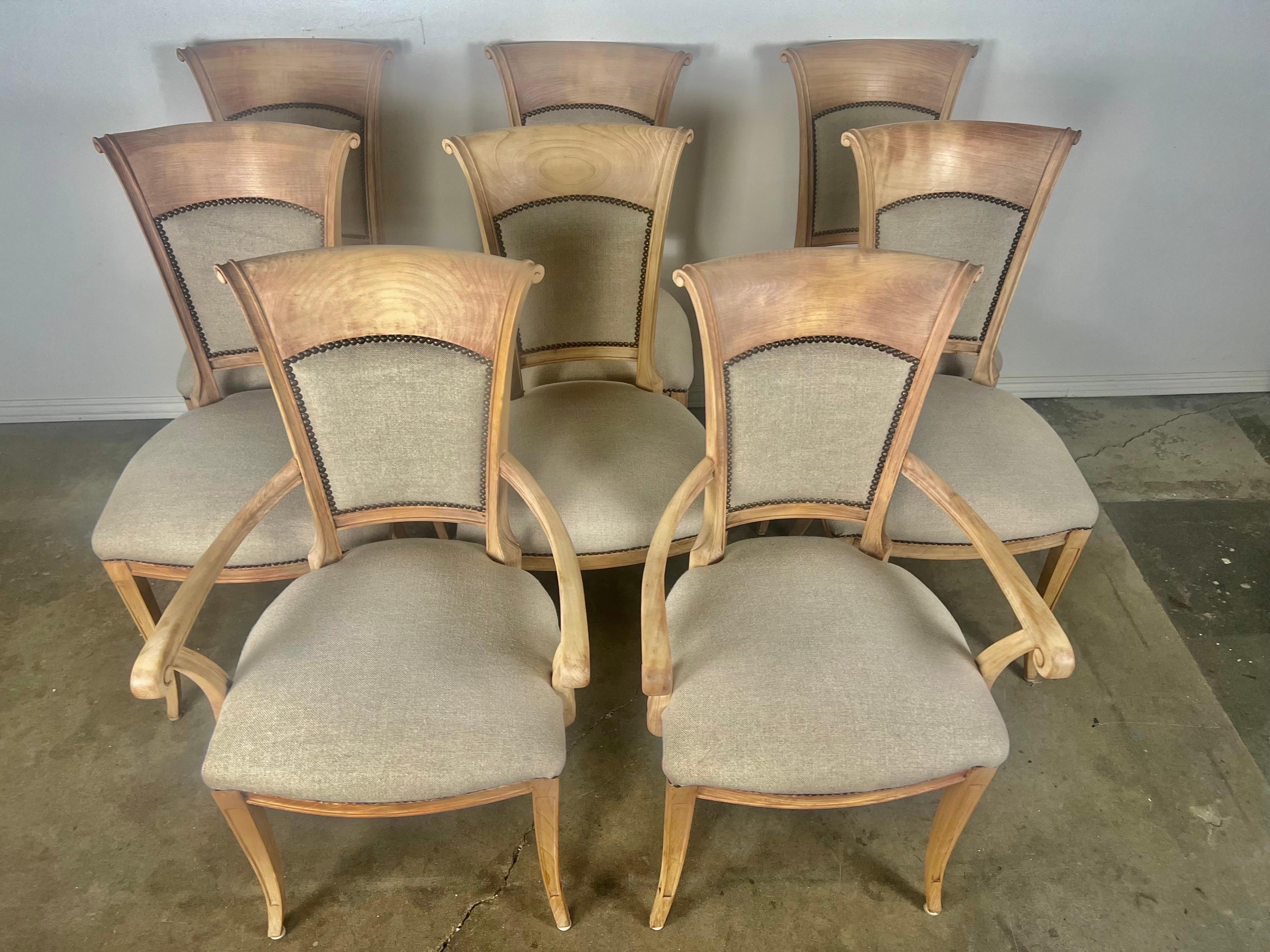 Gustavian Set of Eight Swedish Dining Room Chairs w/ Belgium Linen Upholstery