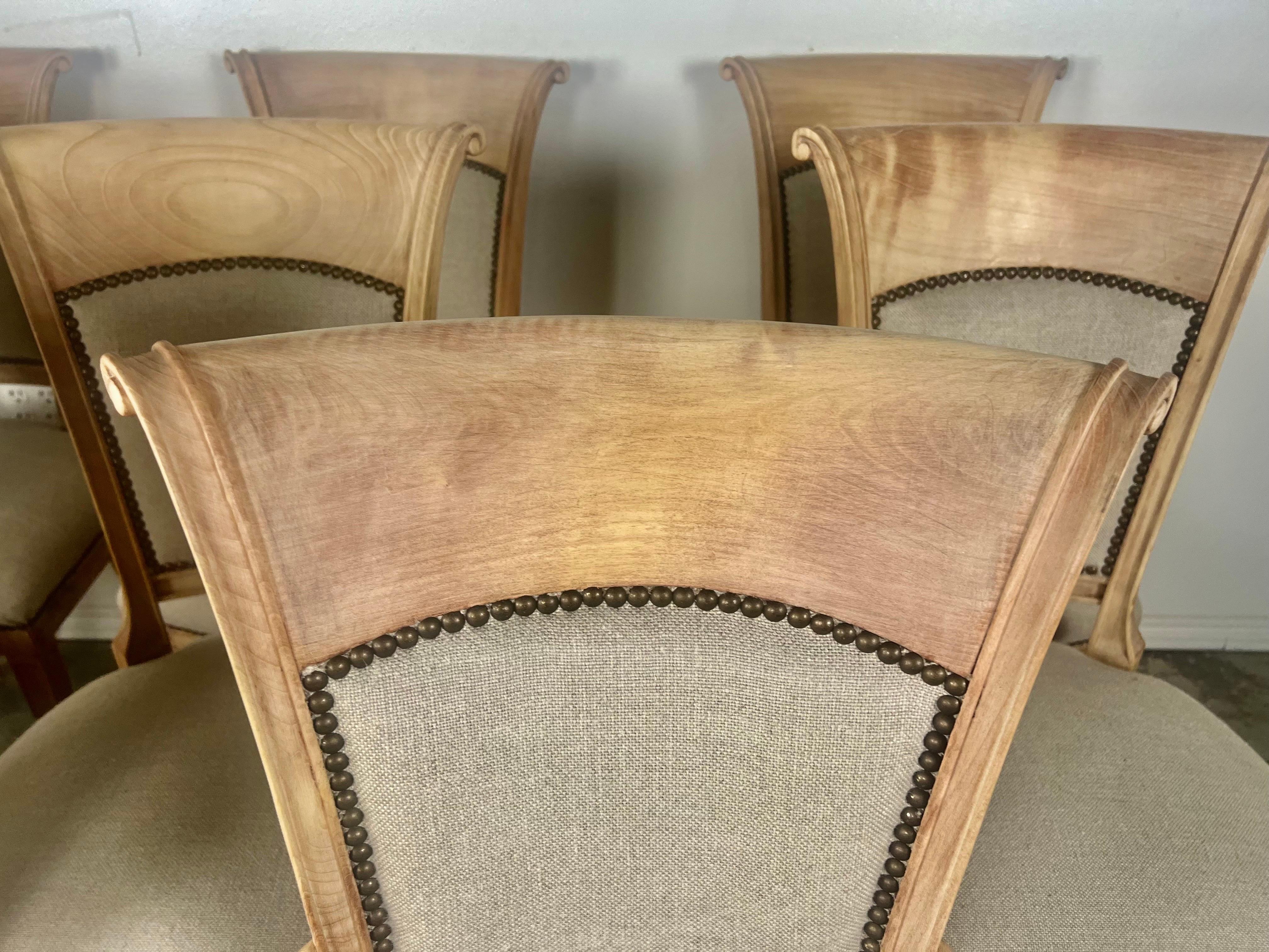Mid-20th Century Set of Eight Swedish Dining Room Chairs w/ Belgium Linen Upholstery