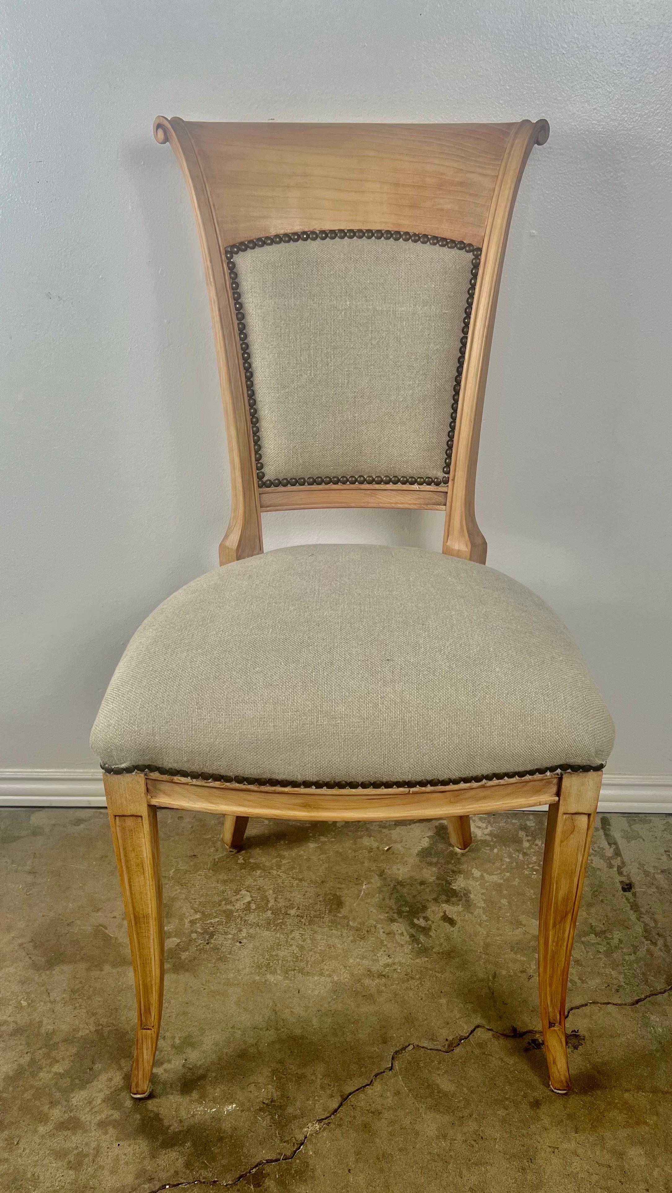 Set of Eight Swedish Dining Room Chairs w/ Belgium Linen Upholstery 1
