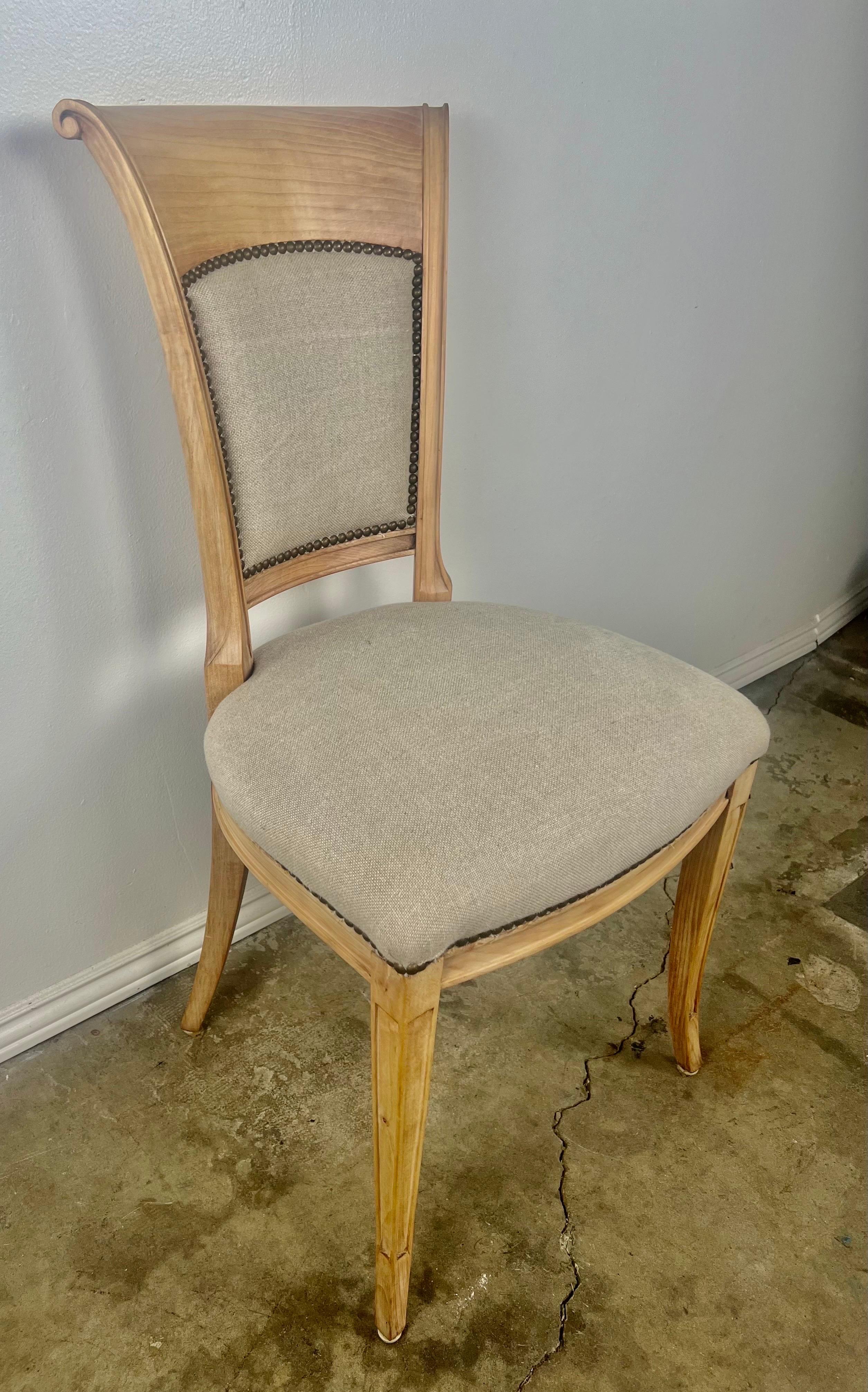 Set of Eight Swedish Dining Room Chairs w/ Belgium Linen Upholstery 2