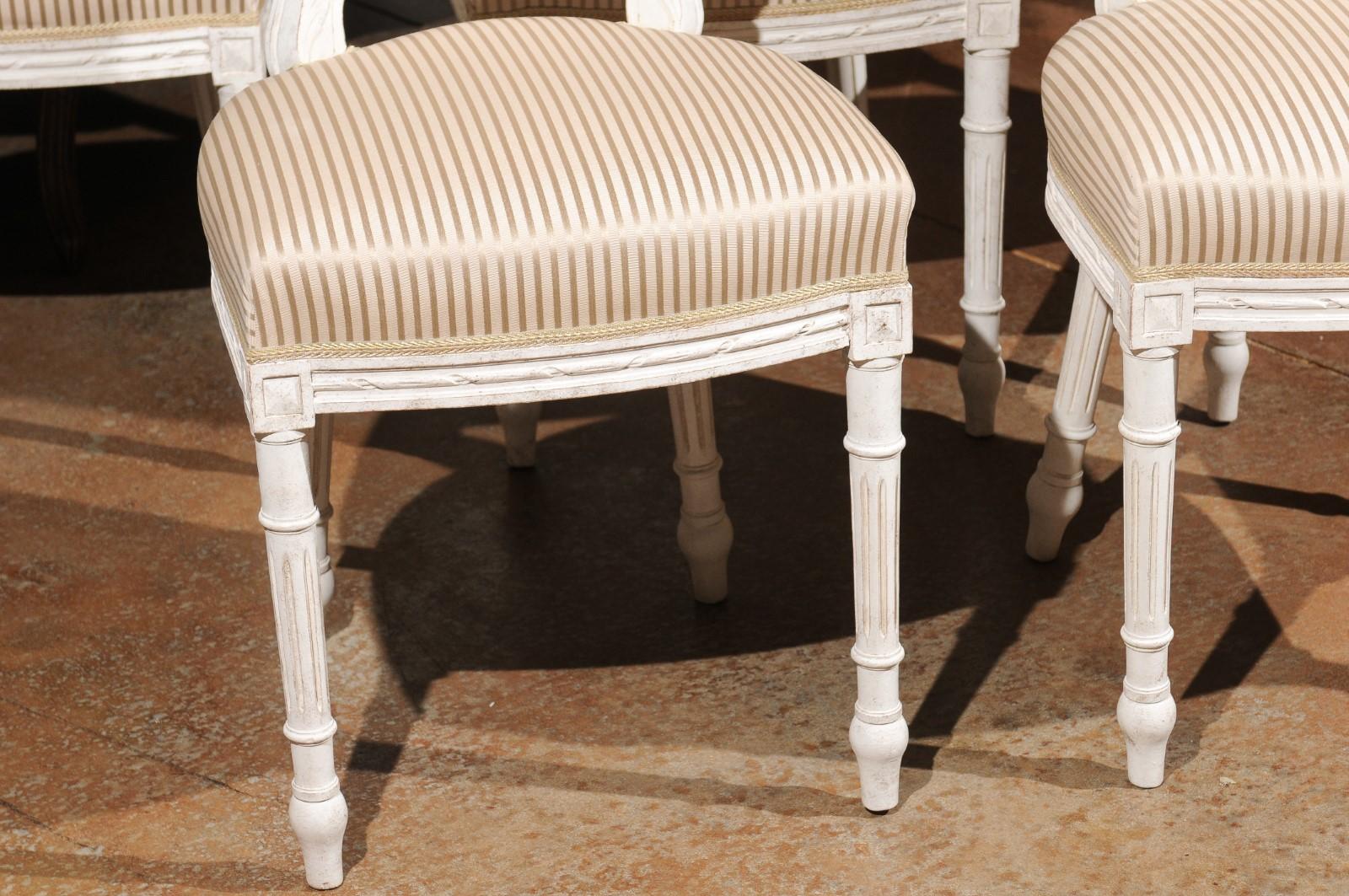 Set of Eight Swedish Gustavian Style 19th Century Dining Chairs with Oval Backs 4