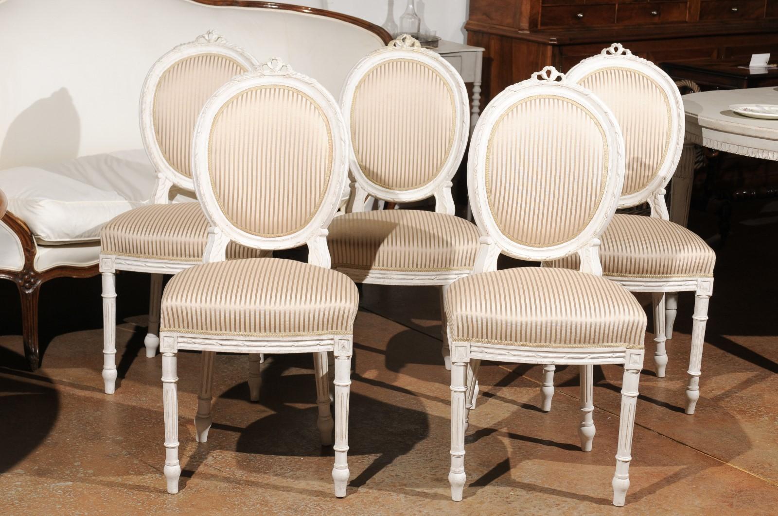 Set of Eight Swedish Gustavian Style 19th Century Dining Chairs with Oval Backs 5
