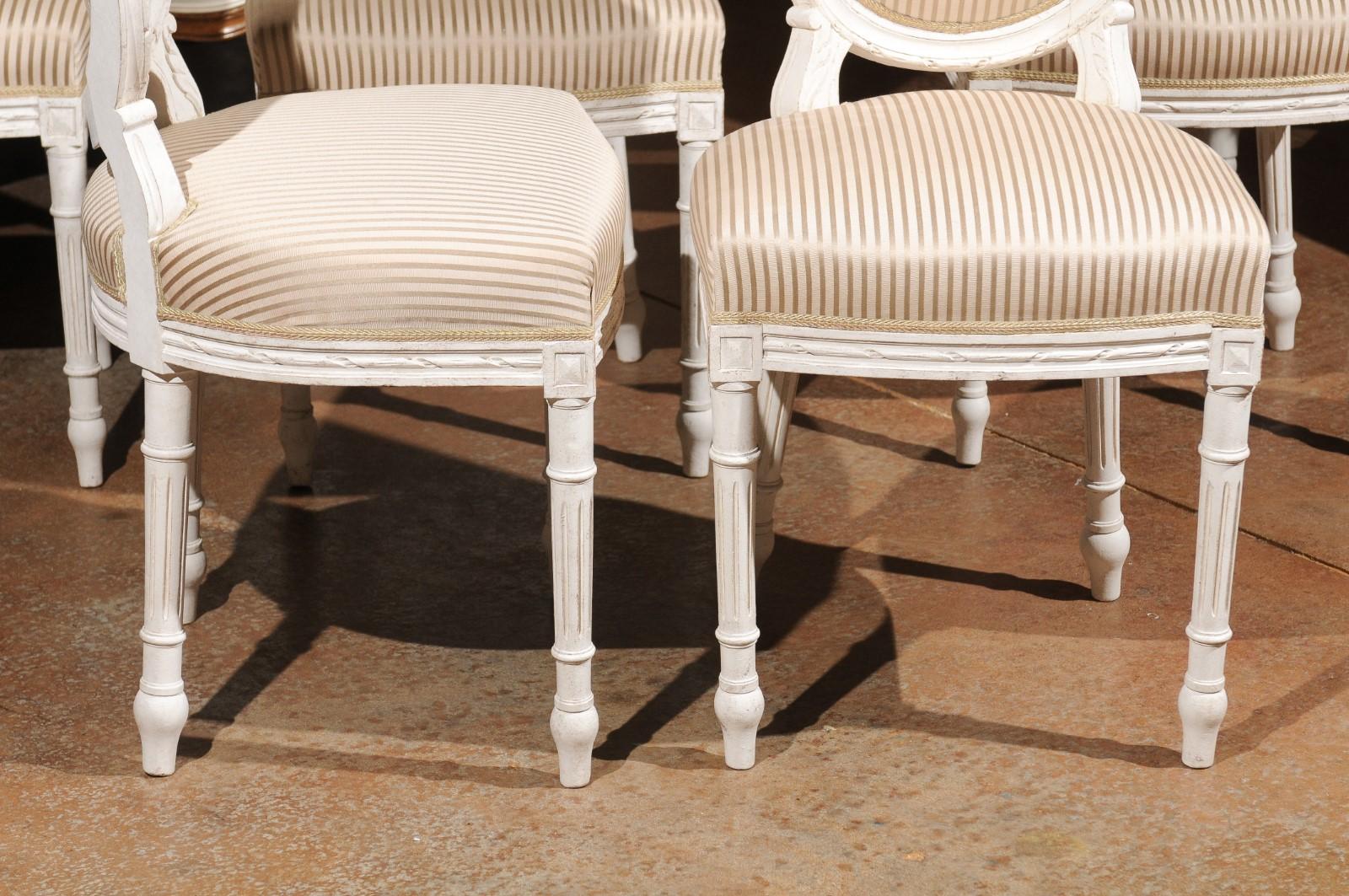 Carved Set of Eight Swedish Gustavian Style 19th Century Dining Chairs with Oval Backs