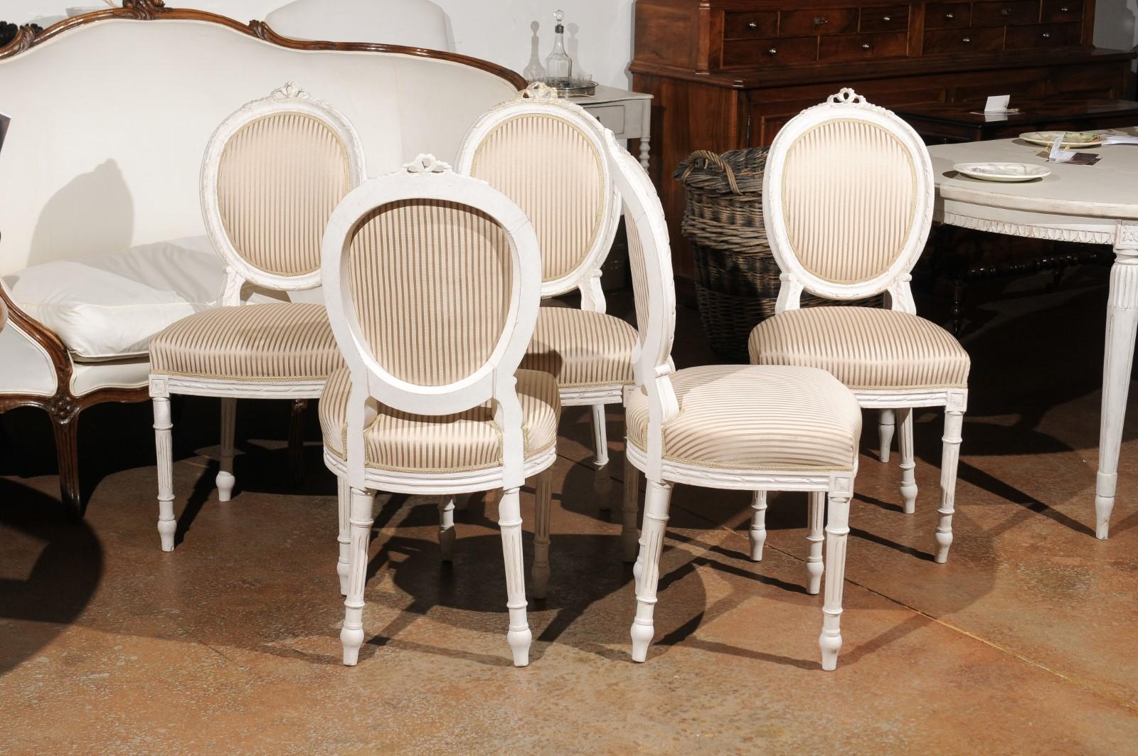 Upholstery Set of Eight Swedish Gustavian Style 19th Century Dining Chairs with Oval Backs
