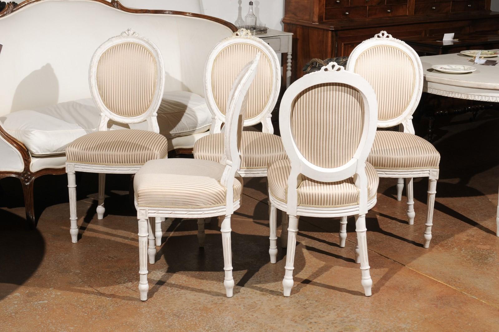 Set of Eight Swedish Gustavian Style 19th Century Dining Chairs with Oval Backs 1