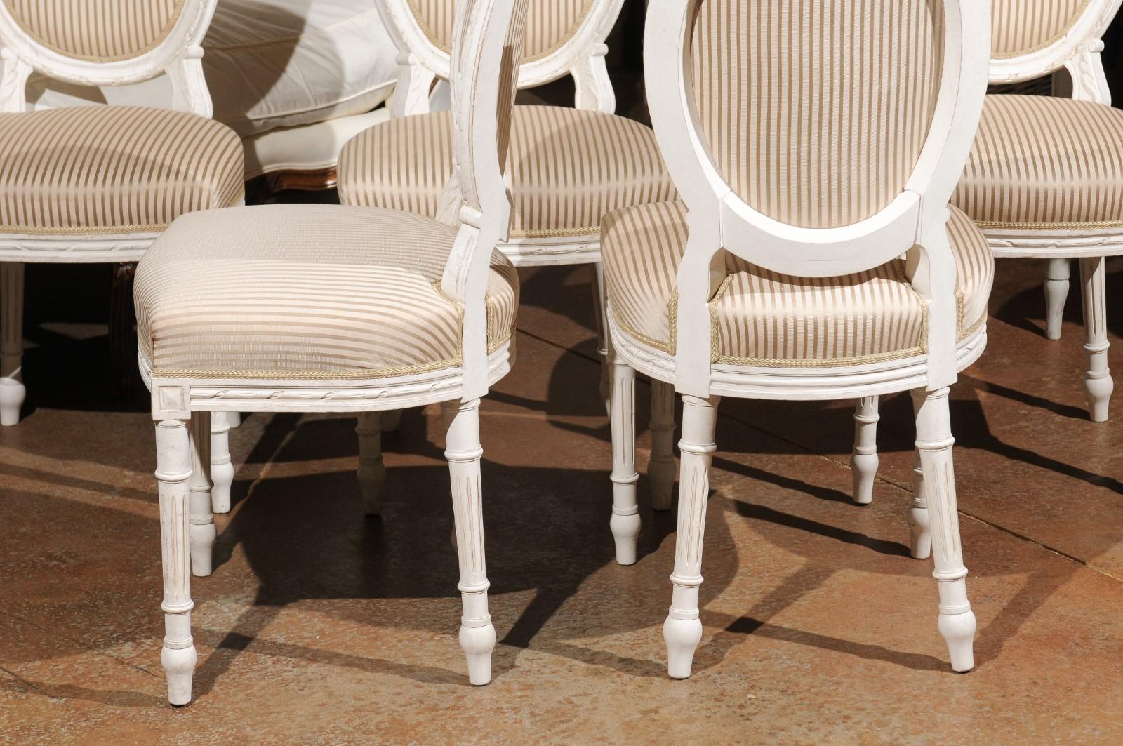 Set of Eight Swedish Gustavian Style 19th Century Dining Chairs with Oval Backs 2
