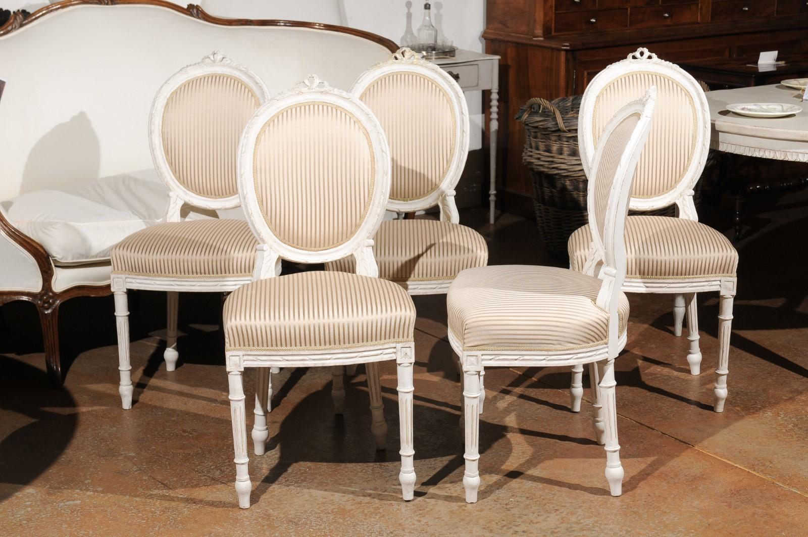 Set of Eight Swedish Gustavian Style 19th Century Dining Chairs with Oval Backs 3