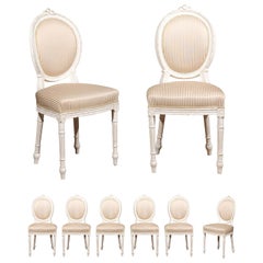 Antique Set of Eight Swedish Gustavian Style 19th Century Dining Chairs with Oval Backs