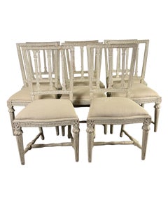 Set of Eight Swedish Gustavian Style Dining Chairs, 19th Century