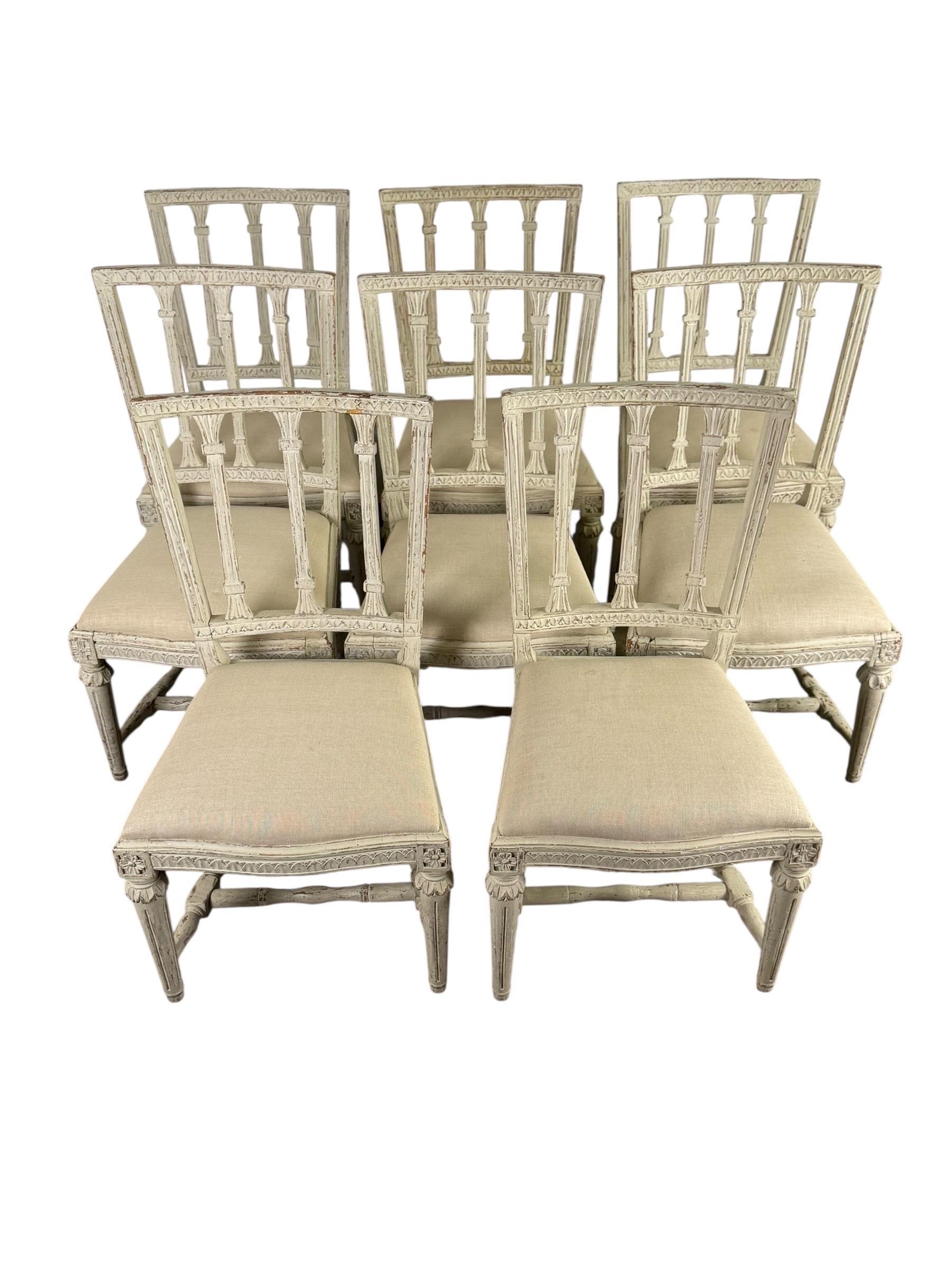 Set of Eight Swedish Gustavian Style Dining Chairs, 19th Century For Sale 2