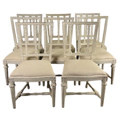 Conjunto de ocho sillas de comedor suecas de estilo Gustaviano, Siglo XIX