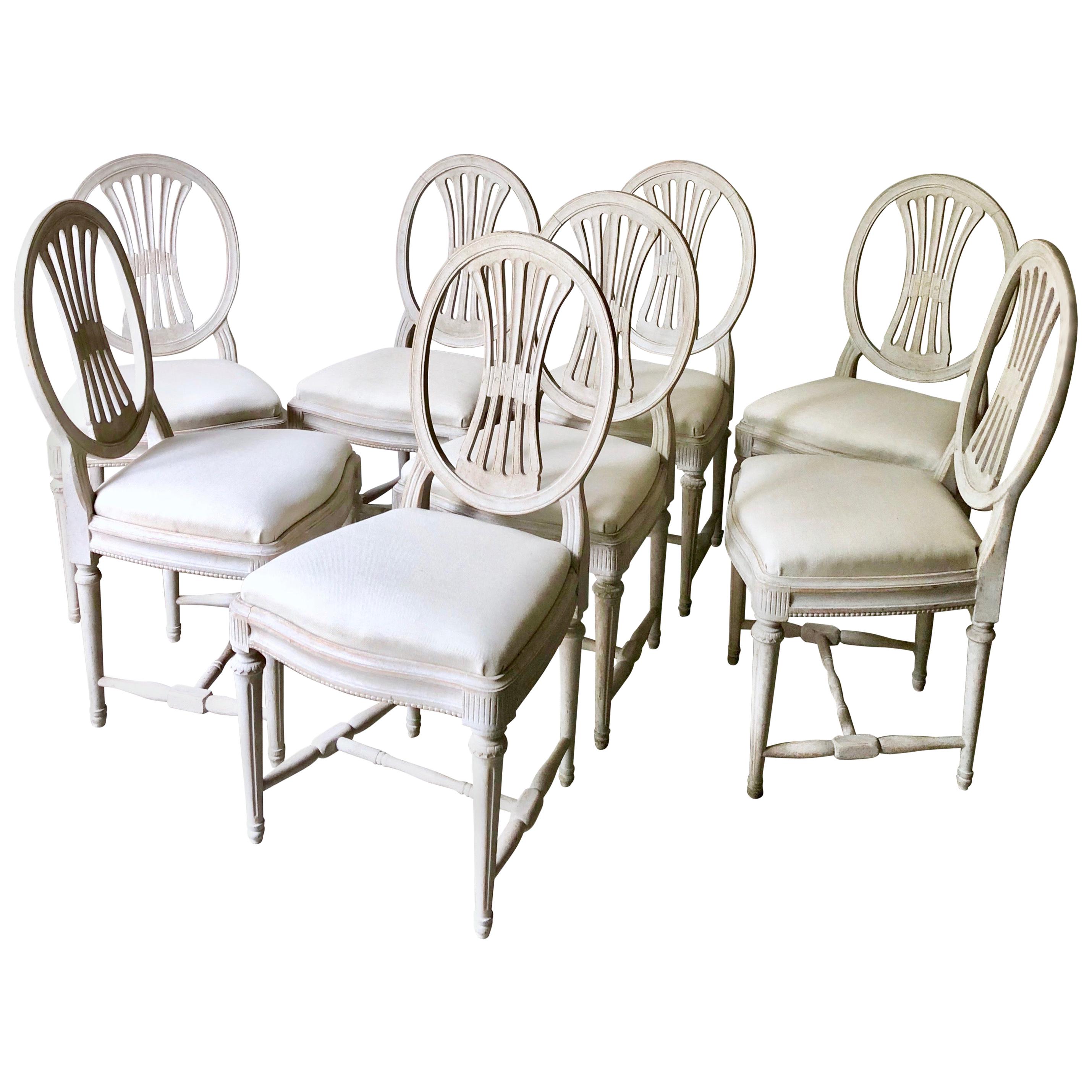 Set of Eight Swedish Painted Weatsheaf Dining Chairs