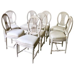 Set of Eight Swedish Painted Weatsheaf Dining Chairs