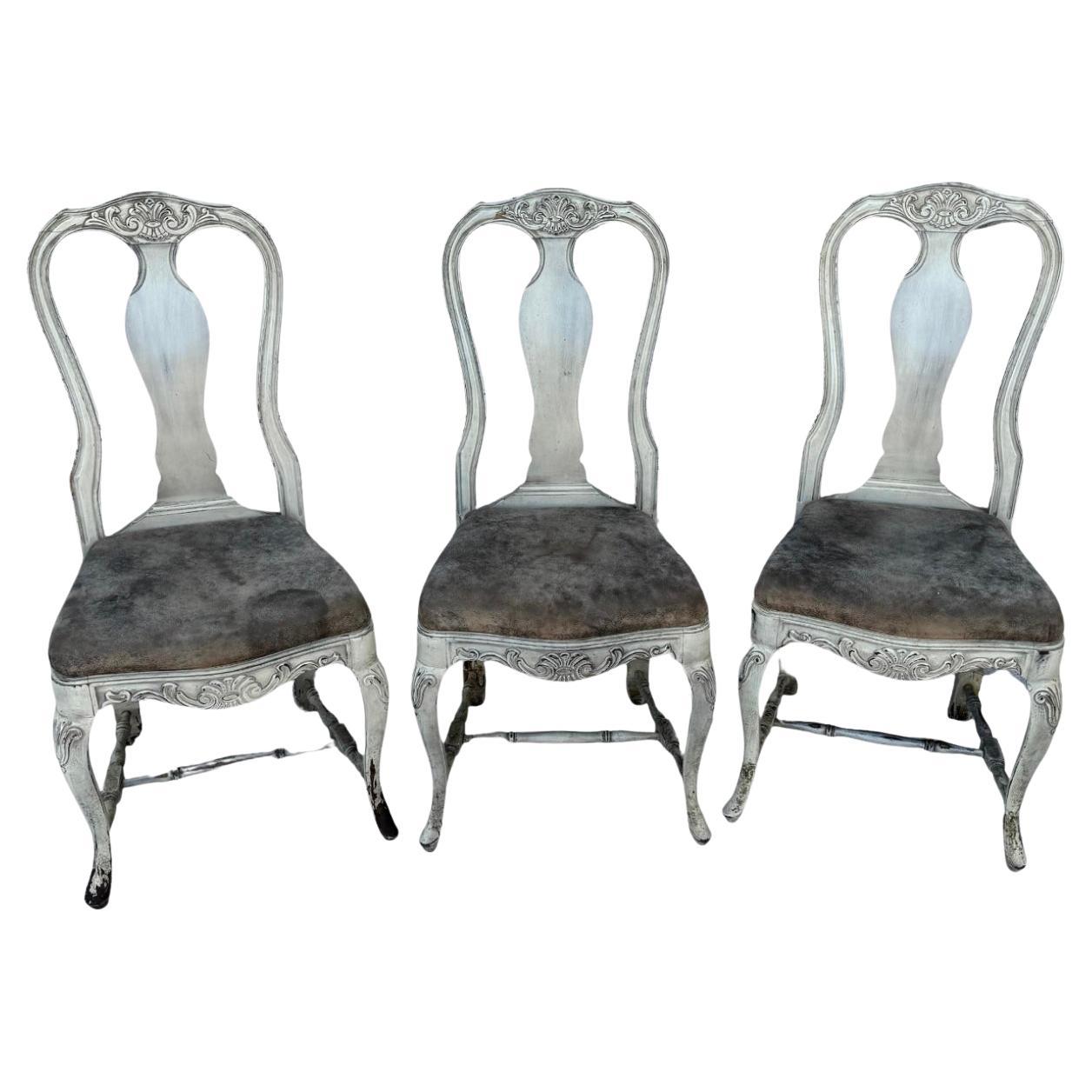 Set of Eight Swedish Rococo Style Dining Chairs In Good Condition For Sale In Bradenton, FL