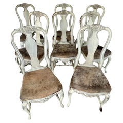 Vintage Set of Eight Swedish Rococo Style Dining Chairs