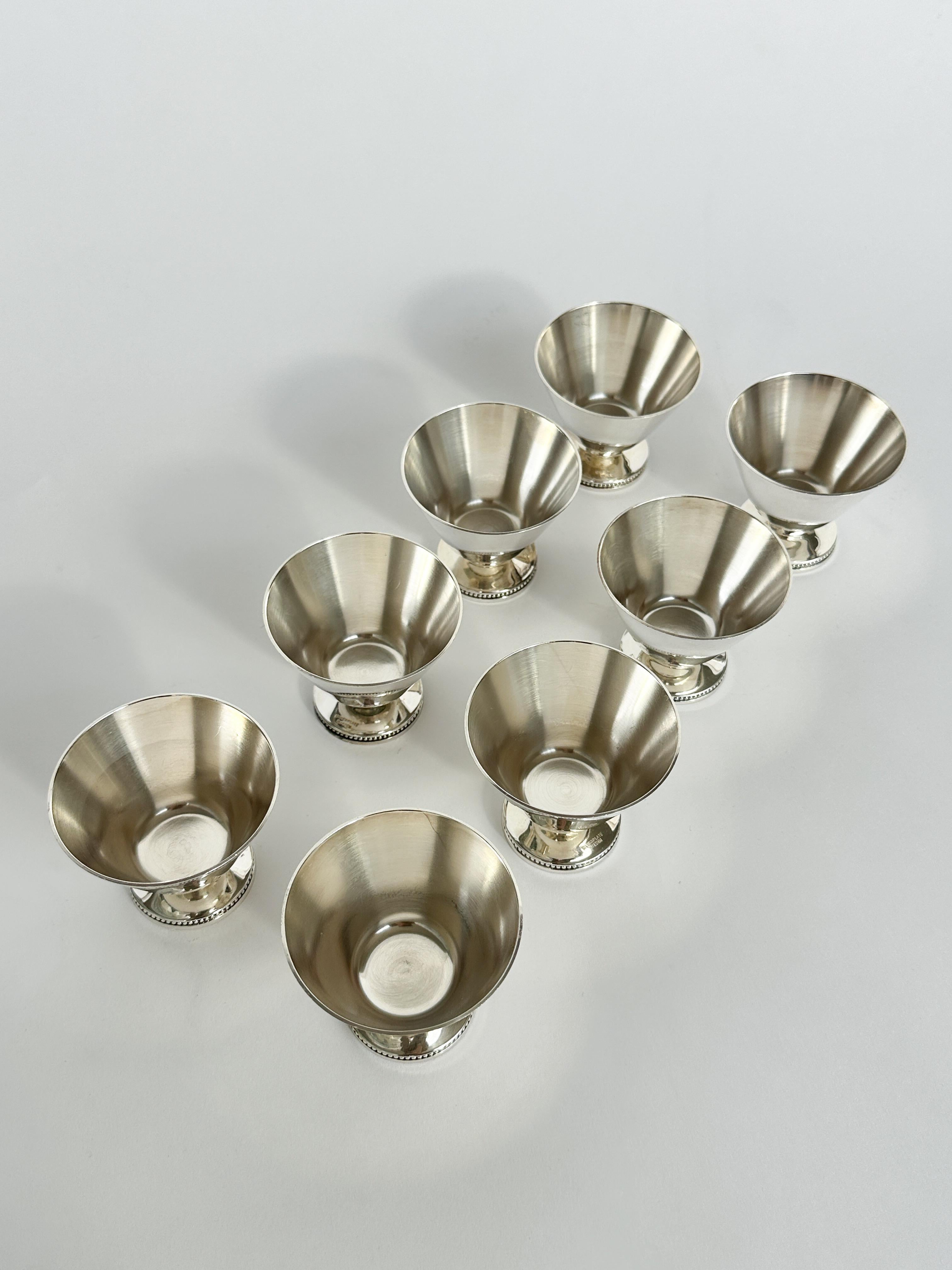 Mid-20th Century Set of Eight Swedish Silver Cups Cocktail Glass Nickel Silver 1940s Art Deco For Sale