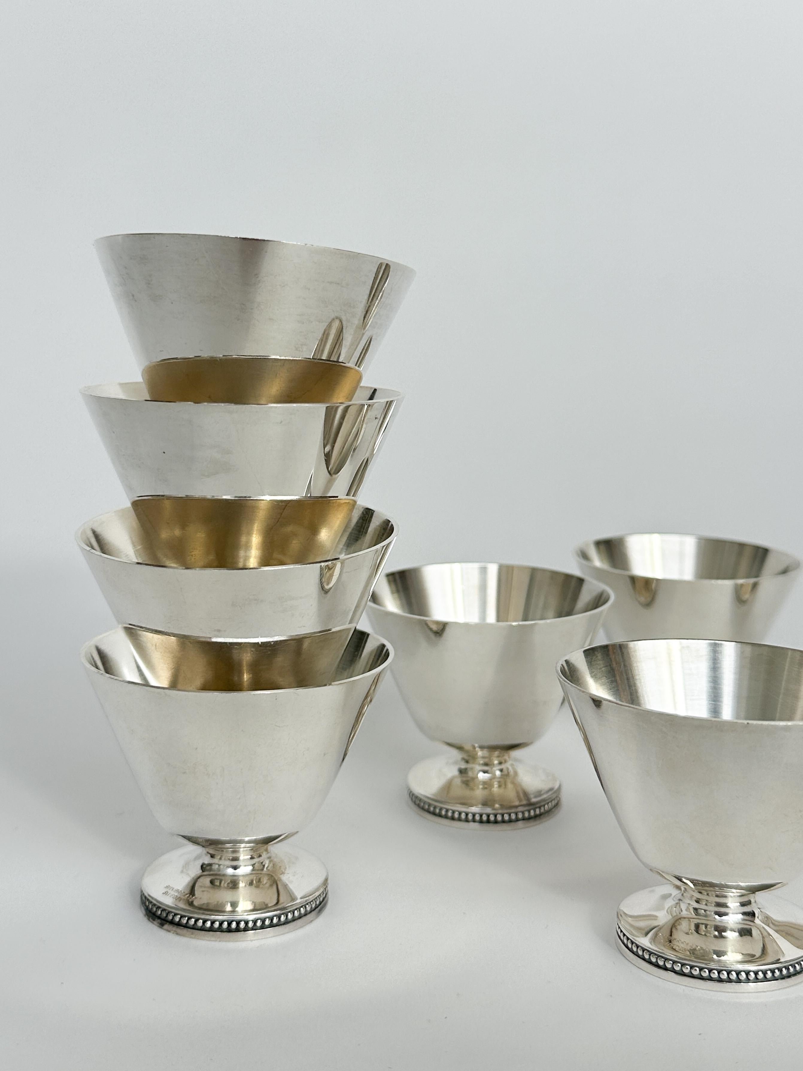 Silver Plate Set of Eight Swedish Silver Cups Cocktail Glass Nickel Silver 1940s Art Deco For Sale