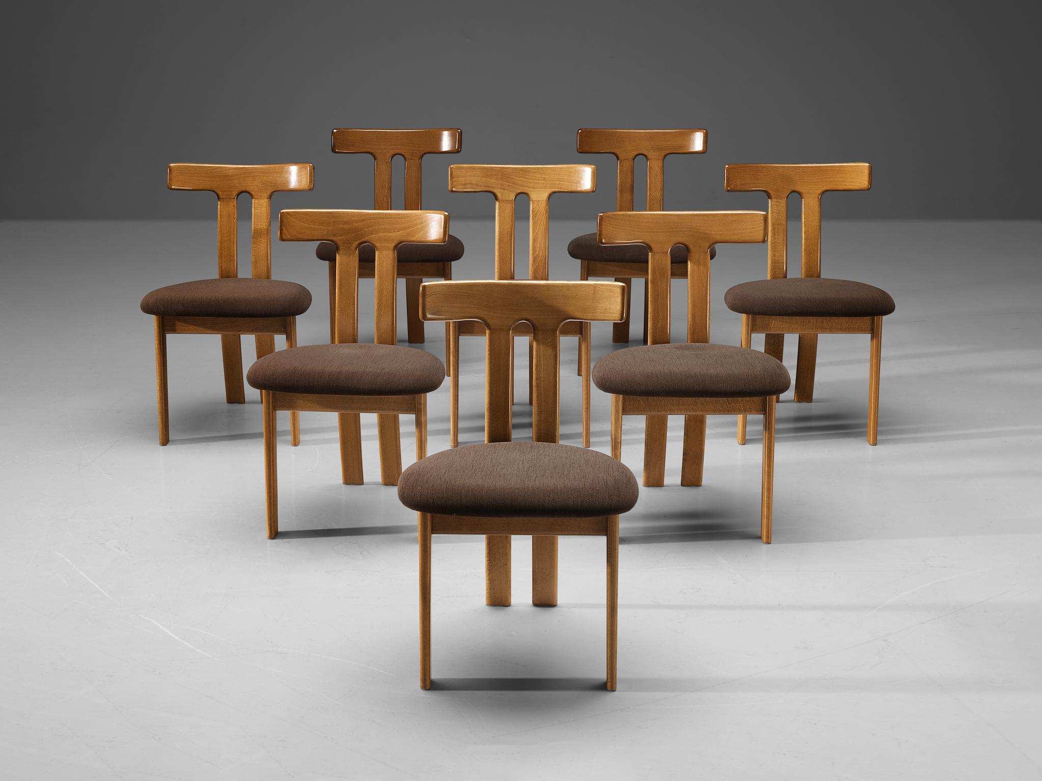 Set of Eight 'T-shape' Dining Chairs in Brown Upholstery In Good Condition In Waalwijk, NL
