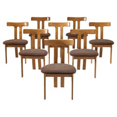 Set of Eight 'T-shape' Dining Chairs in Brown Upholstery