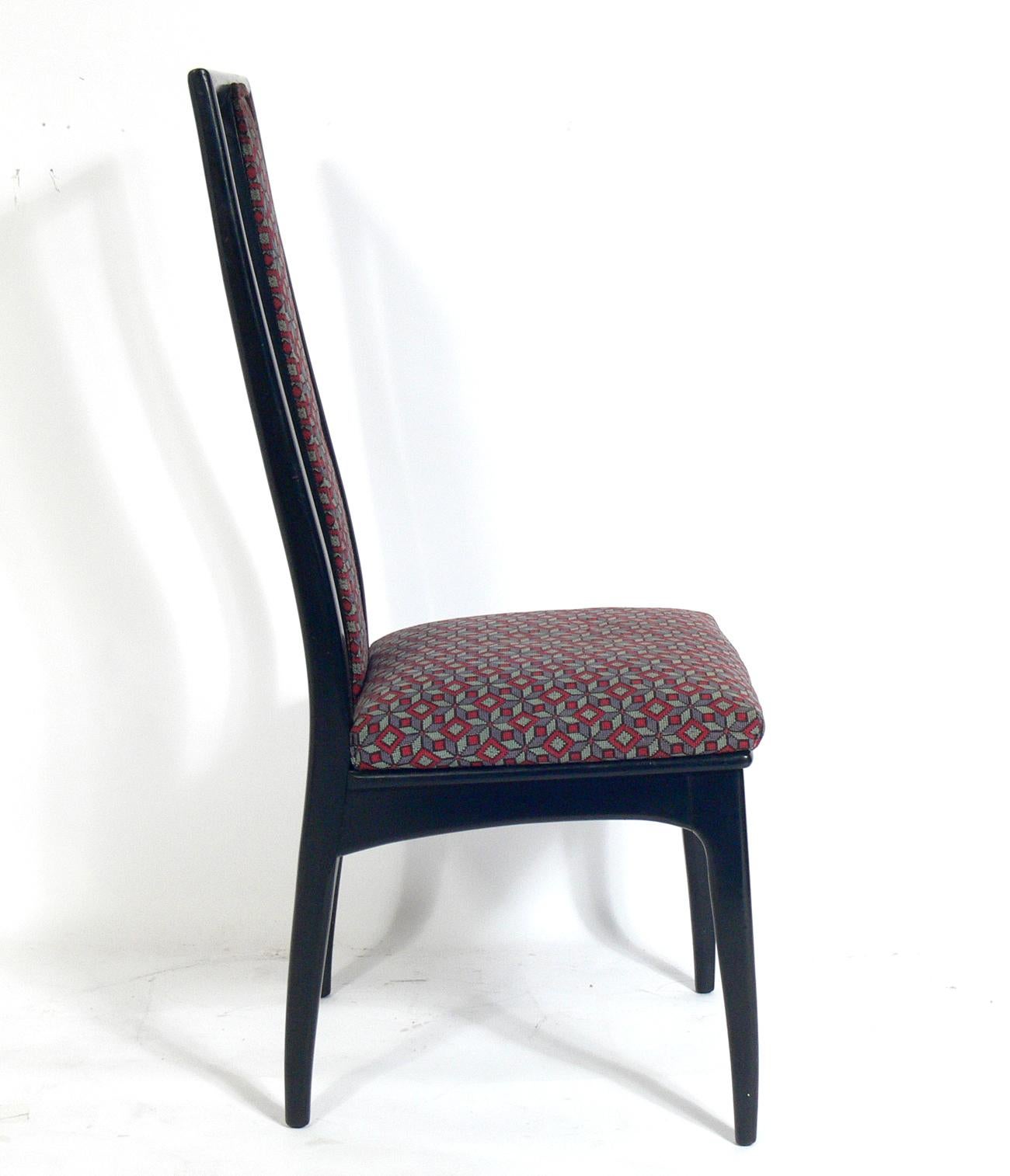 Set of Eight Tall Back Asian Inspired Dining Chairs In Good Condition For Sale In Atlanta, GA