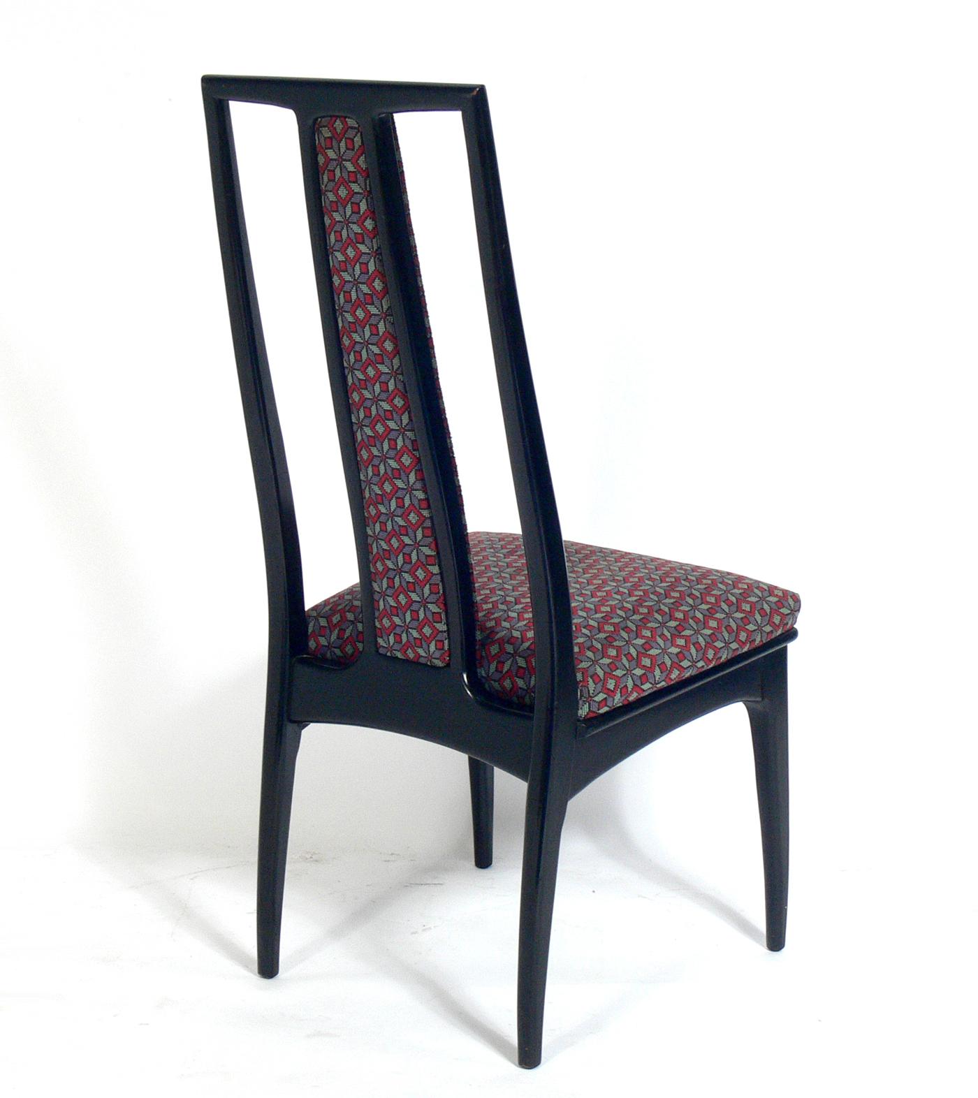 Contemporary Set of Eight Tall Back Asian Inspired Dining Chairs For Sale