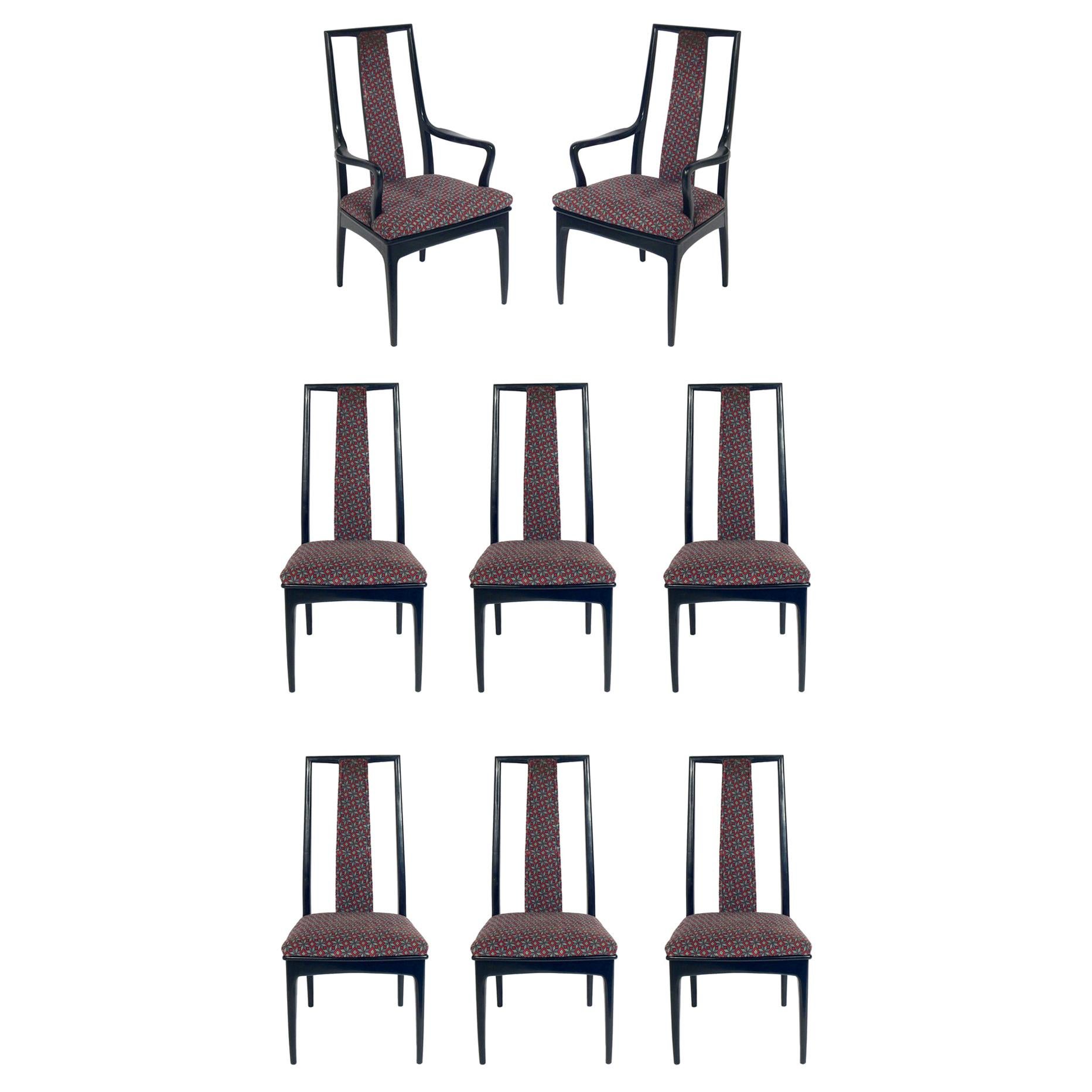 Set of Eight Tall Back Asian Inspired Dining Chairs