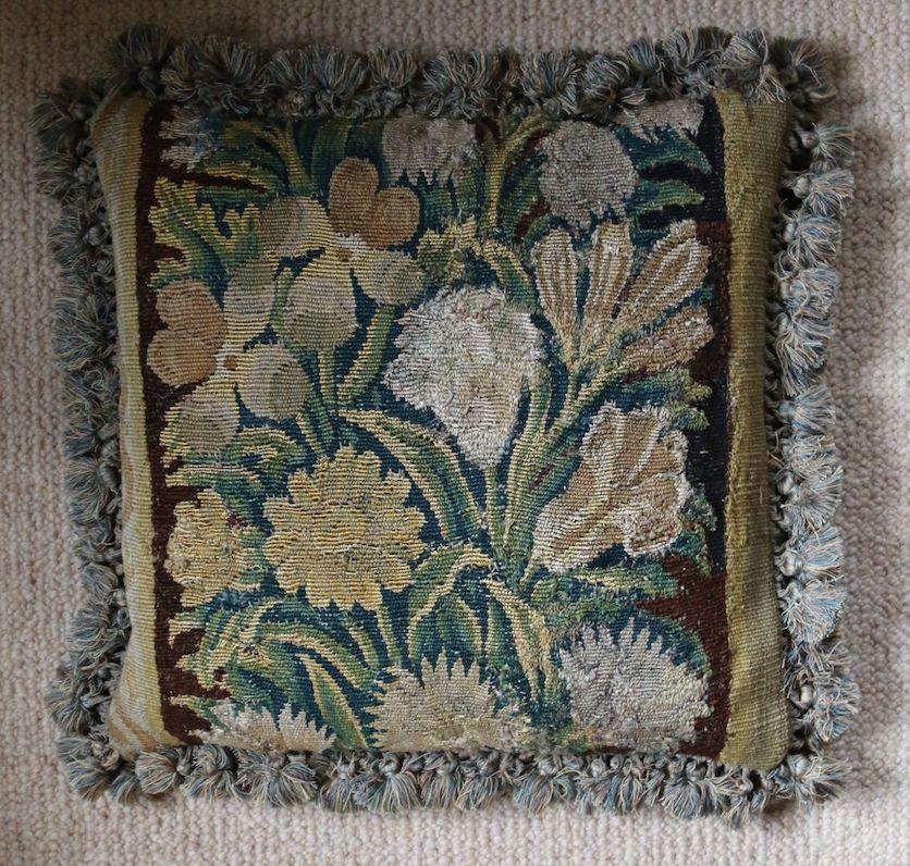 Set of Eight Tapestry Pillows Cushions Mid-17th Century Flemish Baroque Verdure For Sale 6