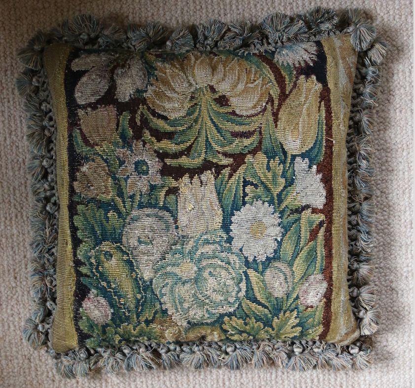 Set of Eight Tapestry Pillows Cushions Mid-17th Century Flemish Baroque Verdure For Sale 7