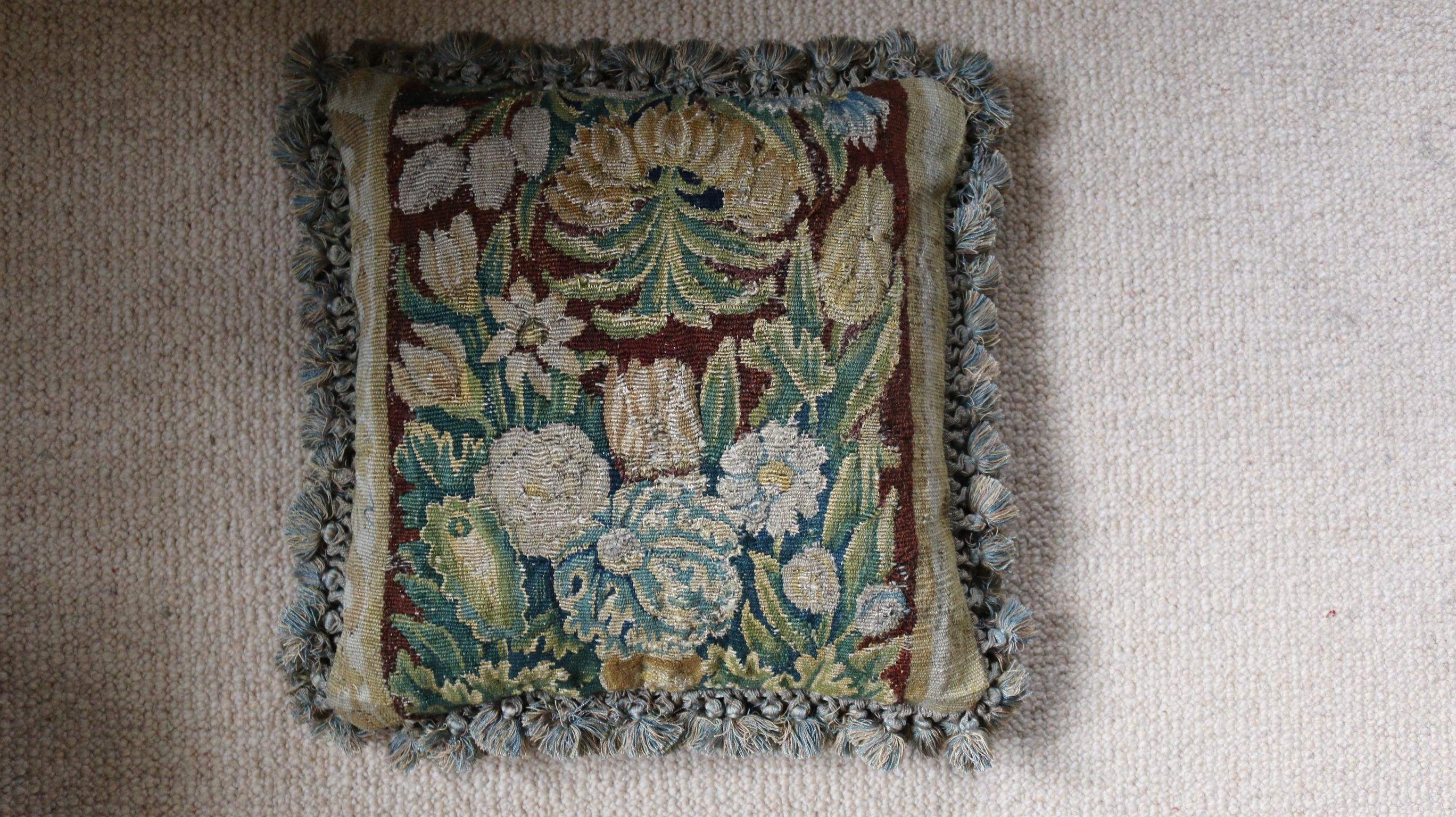 European Set of Eight Tapestry Pillows Cushions Mid-17th Century Flemish Baroque Verdure For Sale