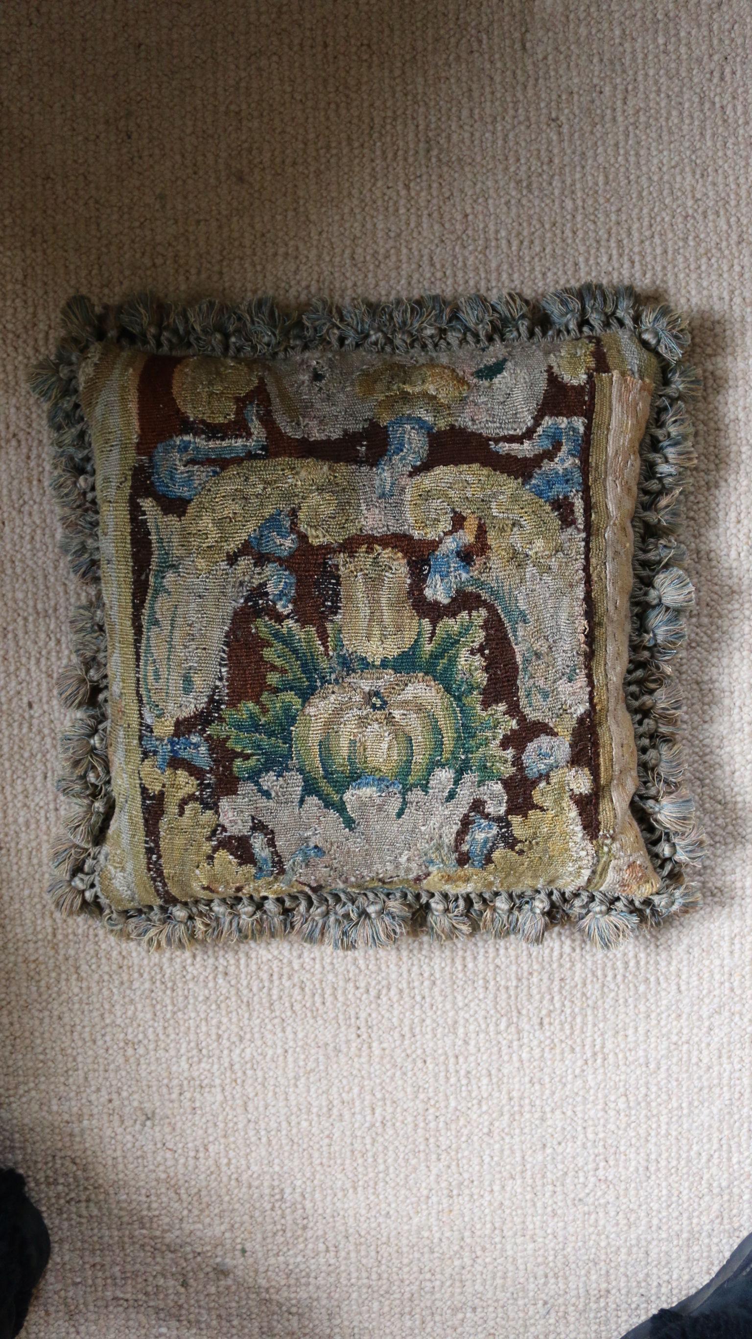 Set of Eight Tapestry Pillows Cushions Mid-17th Century Flemish Baroque Verdure In Excellent Condition For Sale In BUNGAY, SUFFOLK