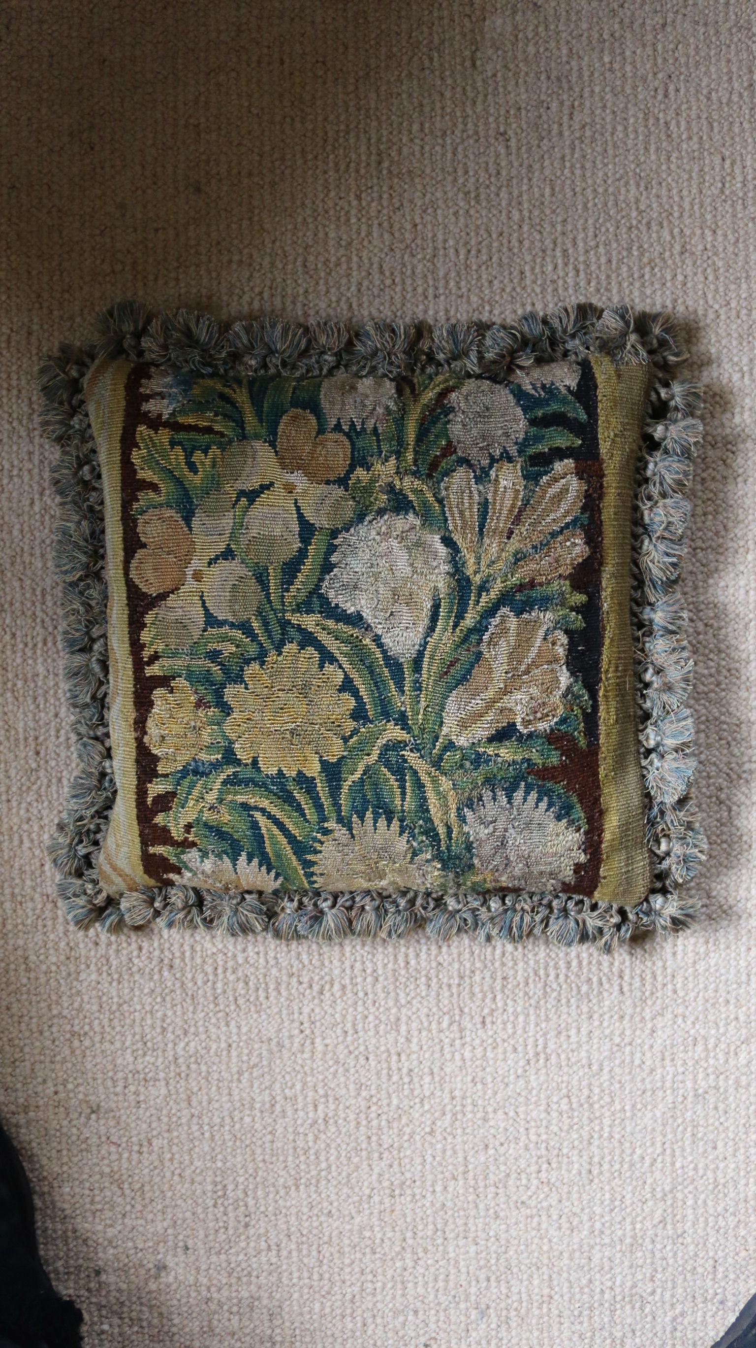 Set of Eight Tapestry Pillows Cushions Mid-17th Century Flemish Baroque Verdure For Sale 1