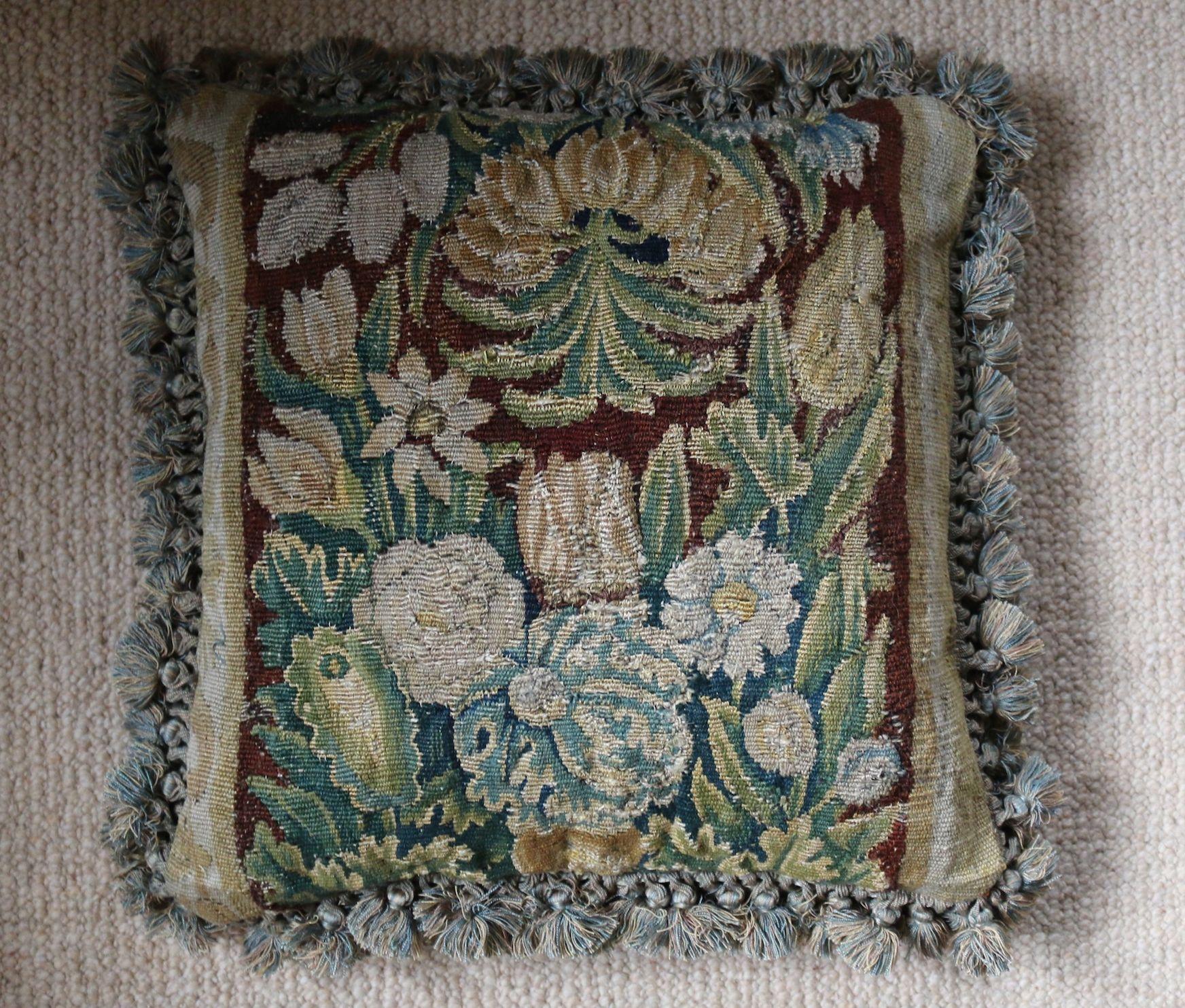 Set of Eight Tapestry Pillows Cushions Mid-17th Century Flemish Baroque Verdure For Sale 4